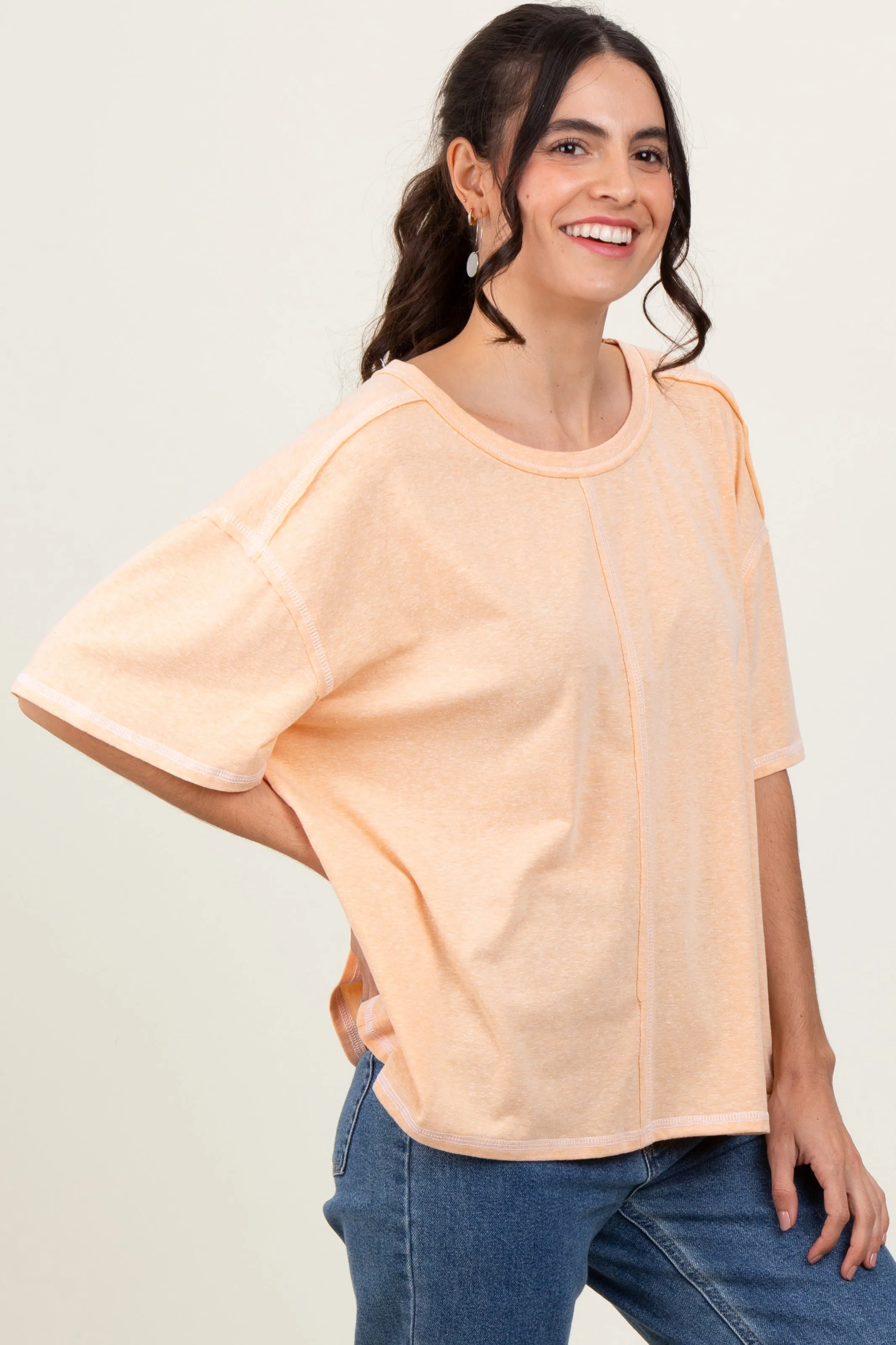 Peach Solid Tri-Blend Short Sleeve Tunic Top sold by Pinkblush product image thumbnail 3