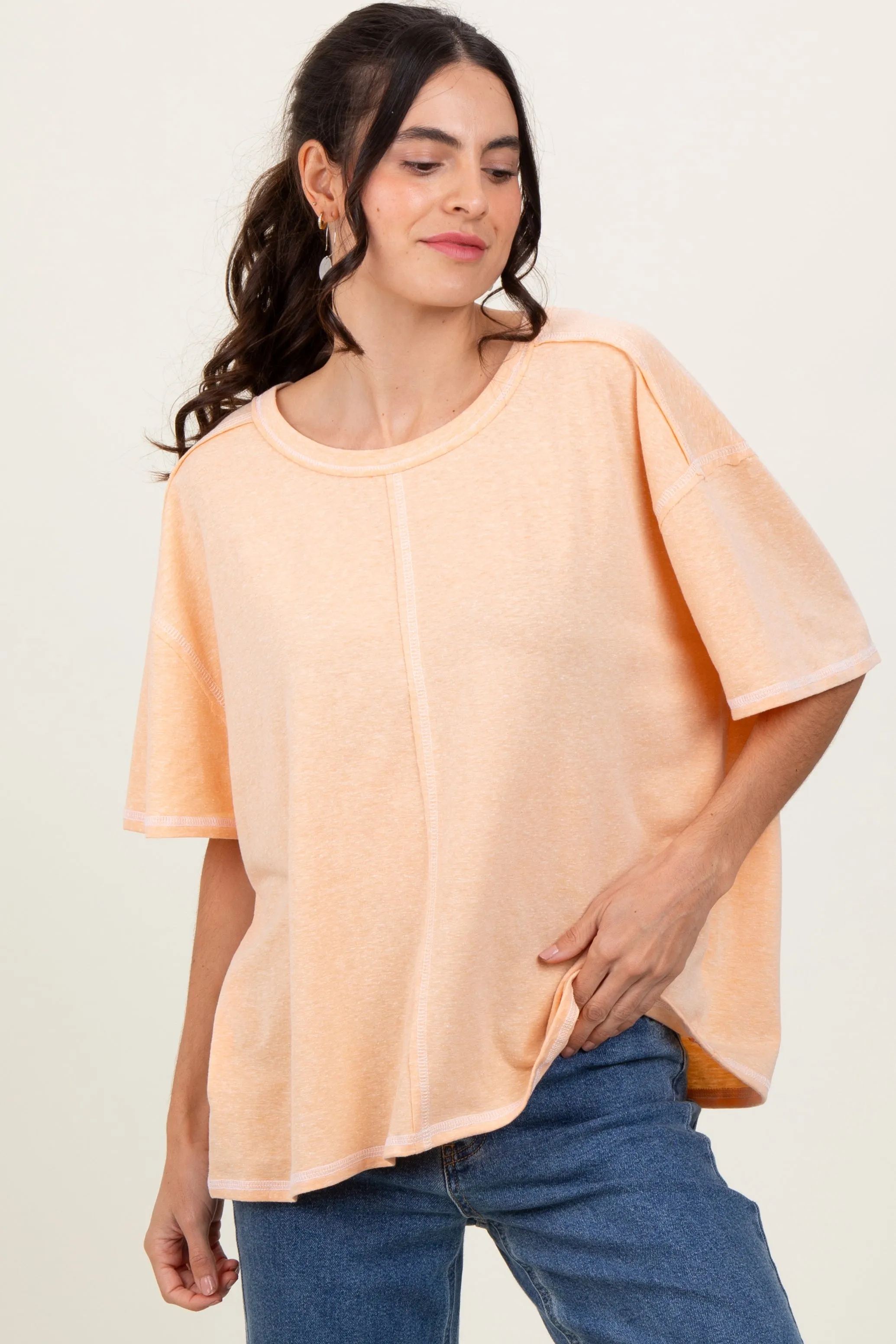 Peach Solid Tri-Blend Short Sleeve Tunic Top sold by Pinkblush
