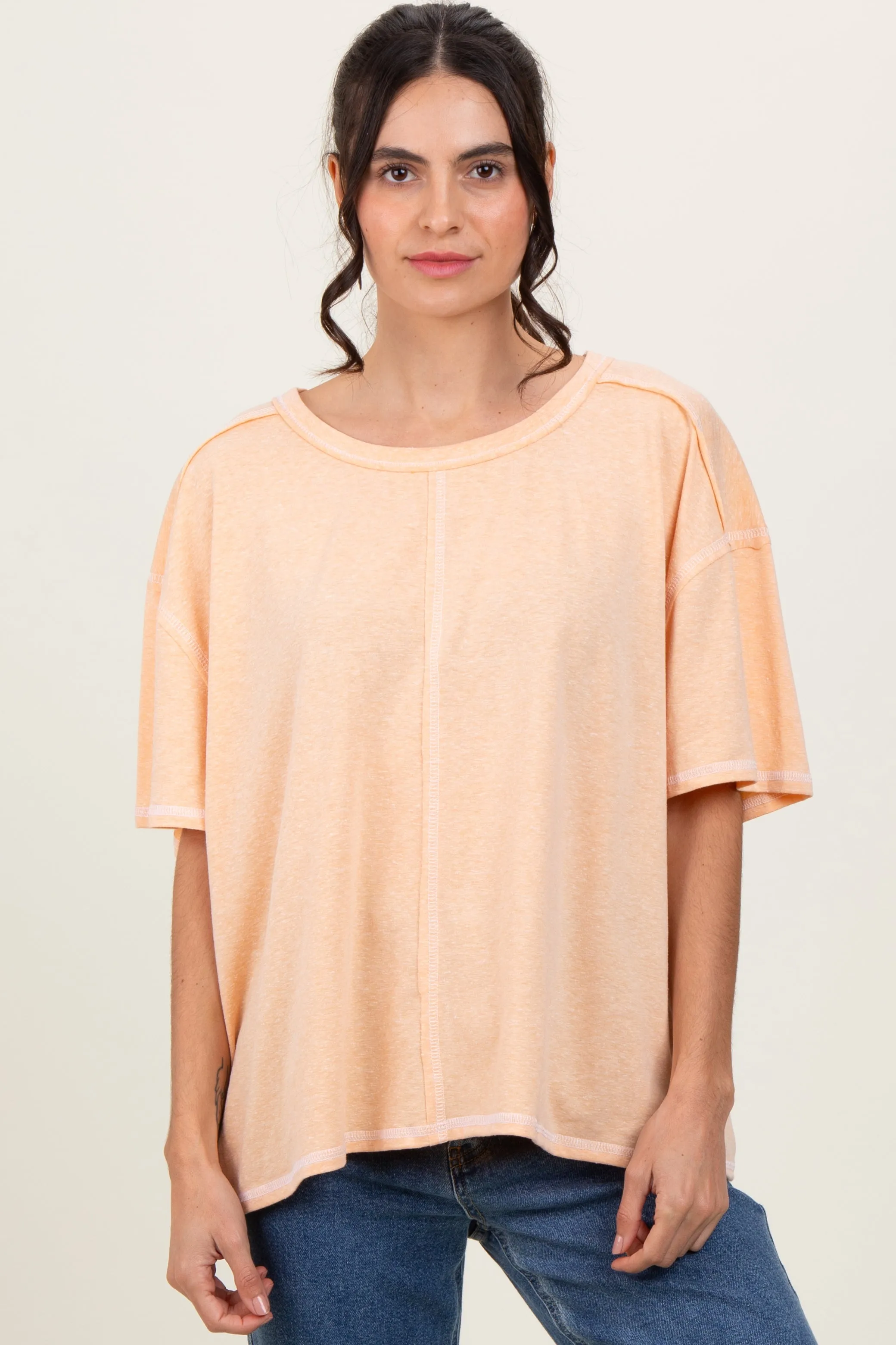 Peach Solid Tri-Blend Short Sleeve Tunic Top sold by Pinkblush product image thumbnail 2