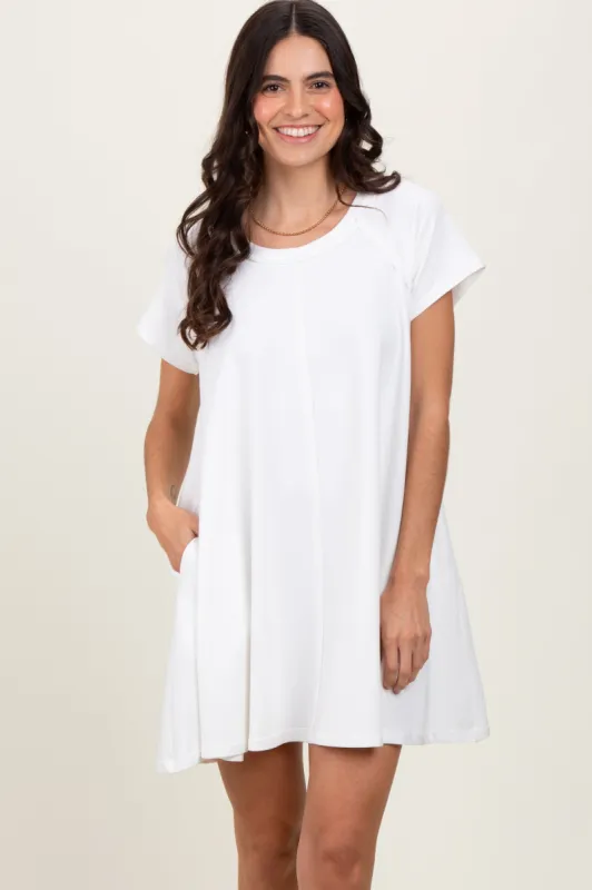 Ivory French Terry Basic Short Sleeve Mini Dress sold by Pinkblush