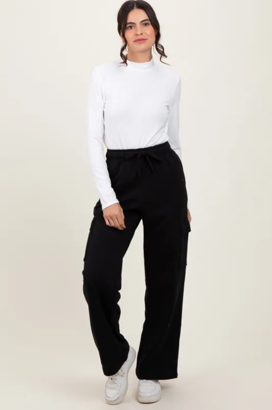 Black Cargo Pocket Straight Leg Sweatpants sold by Pinkblush
