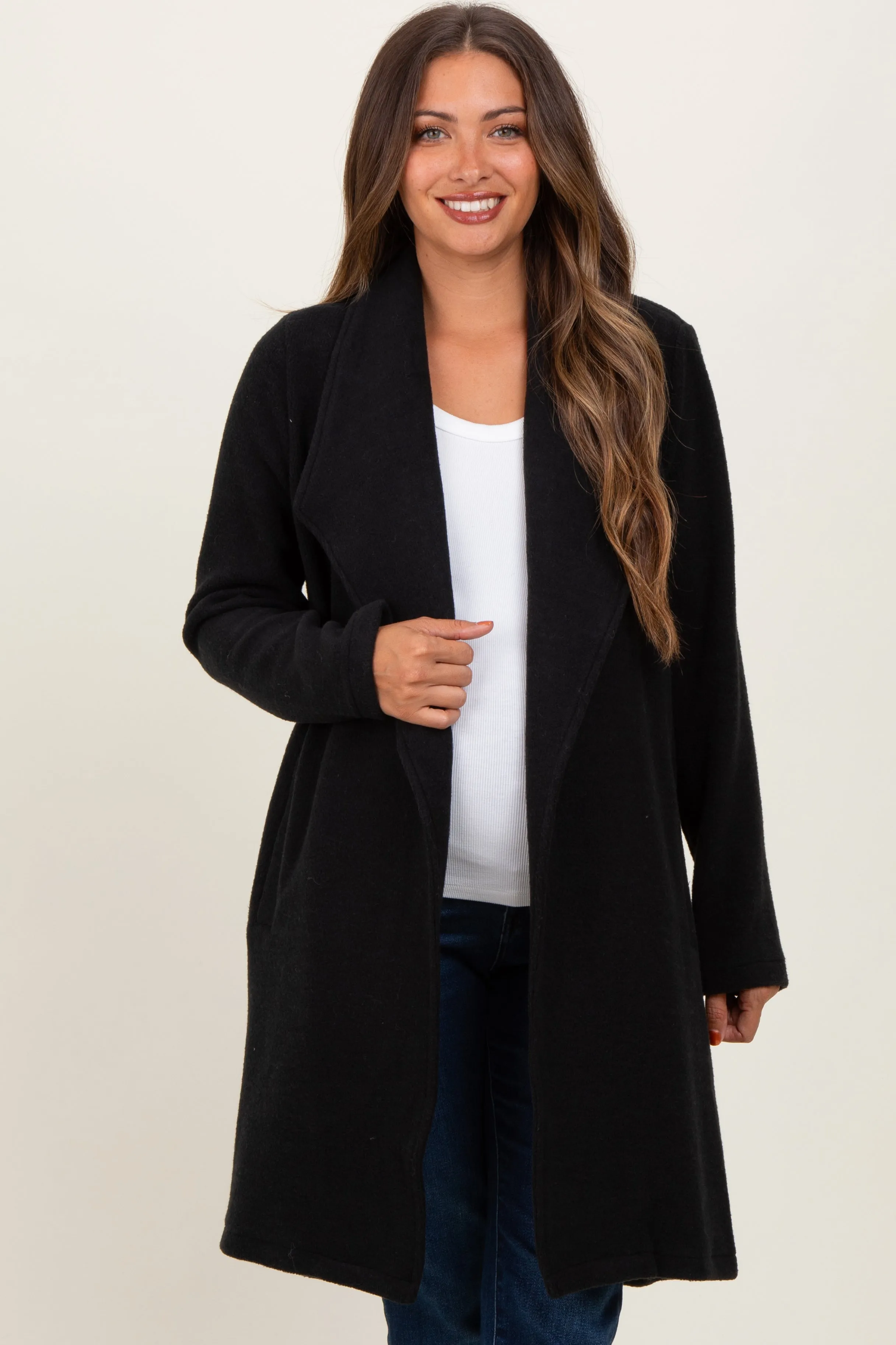 Black Knit Relaxed Fit Maternity Coat Jacket sold by Pinkblush