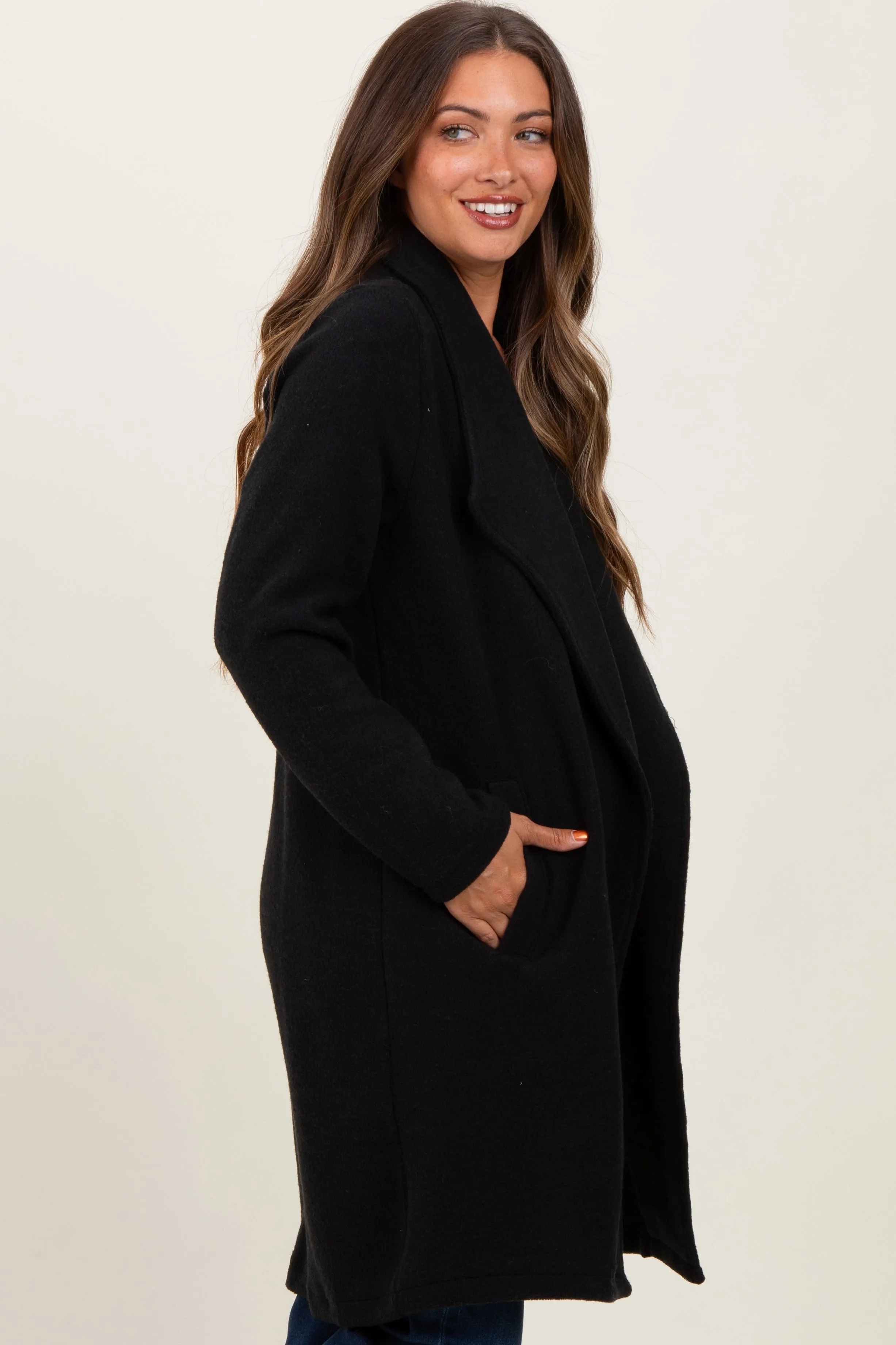 Black Knit Relaxed Fit Maternity Coat Jacket sold by Pinkblush product image thumbnail 2