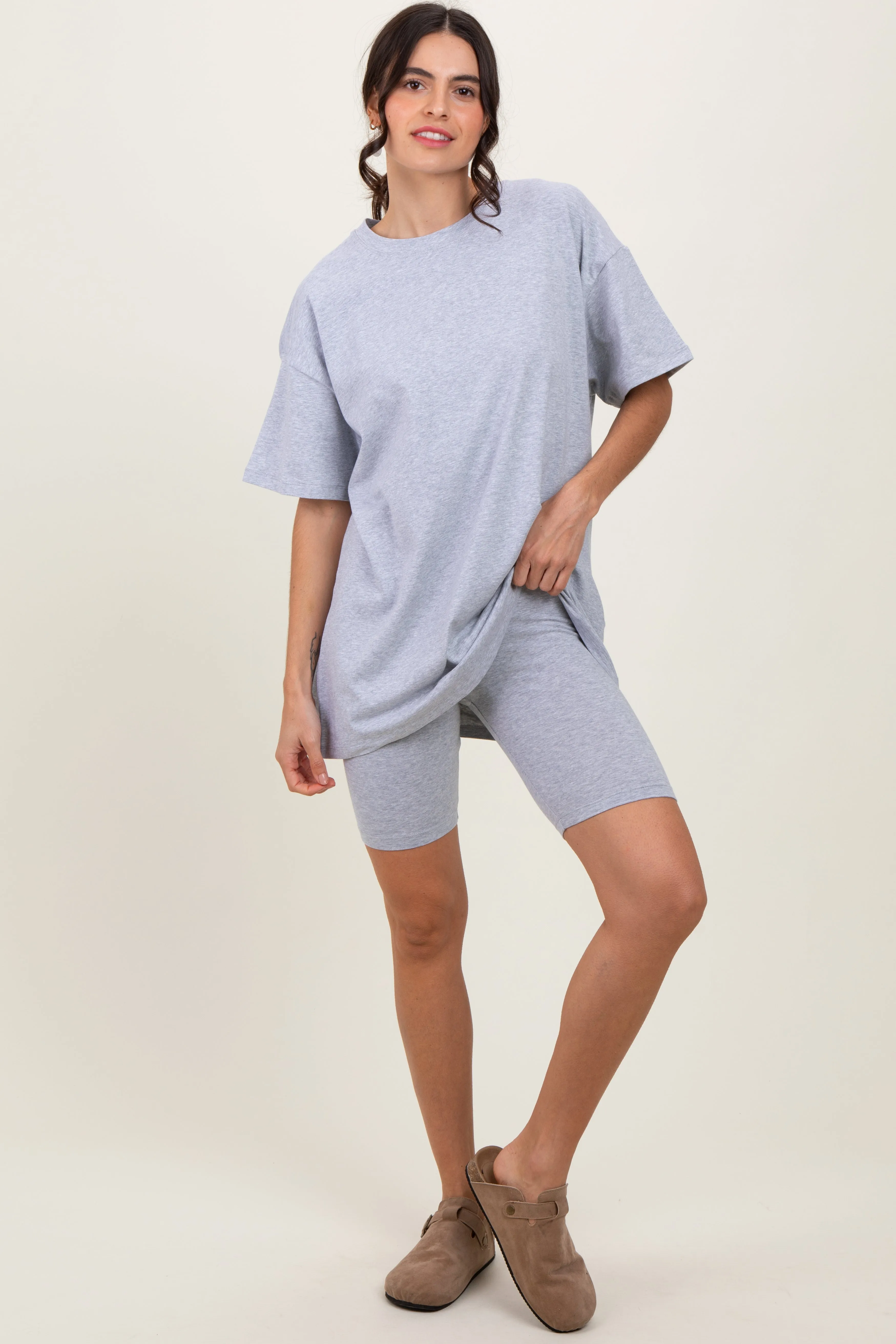 Heather Grey Biker Shorts Set sold by Pinkblush