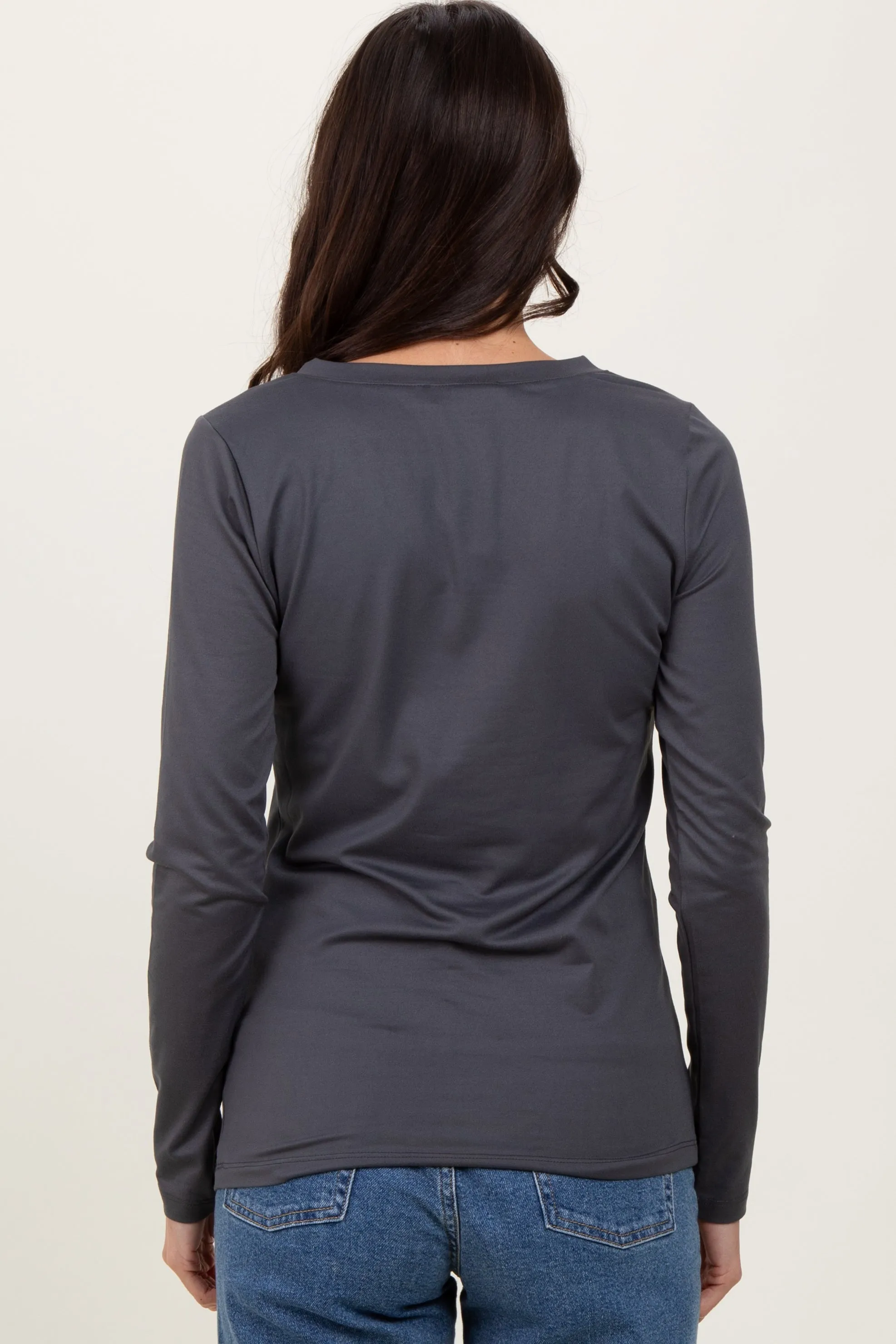 Charcoal Brushed Knit V-Neck Long Sleeve Top sold by Pinkblush product image thumbnail 4