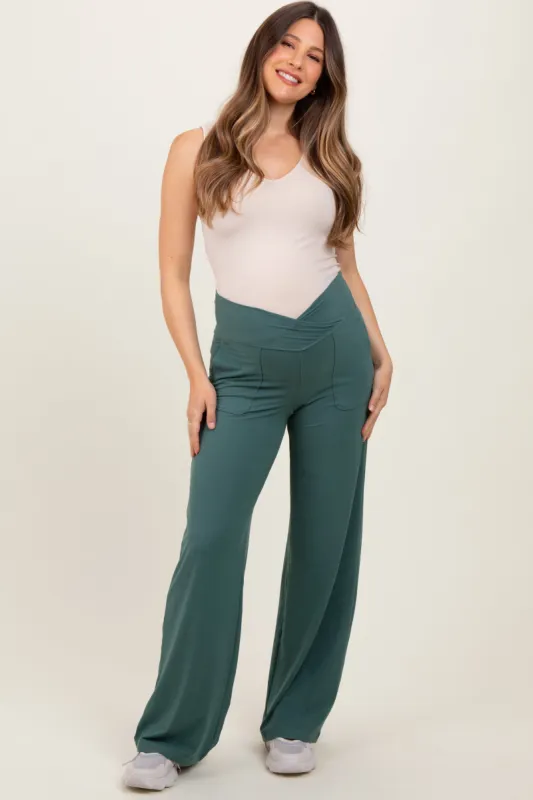 Jade Crossover Waist Active Wide Leg Maternity Pant sold by Pinkblush