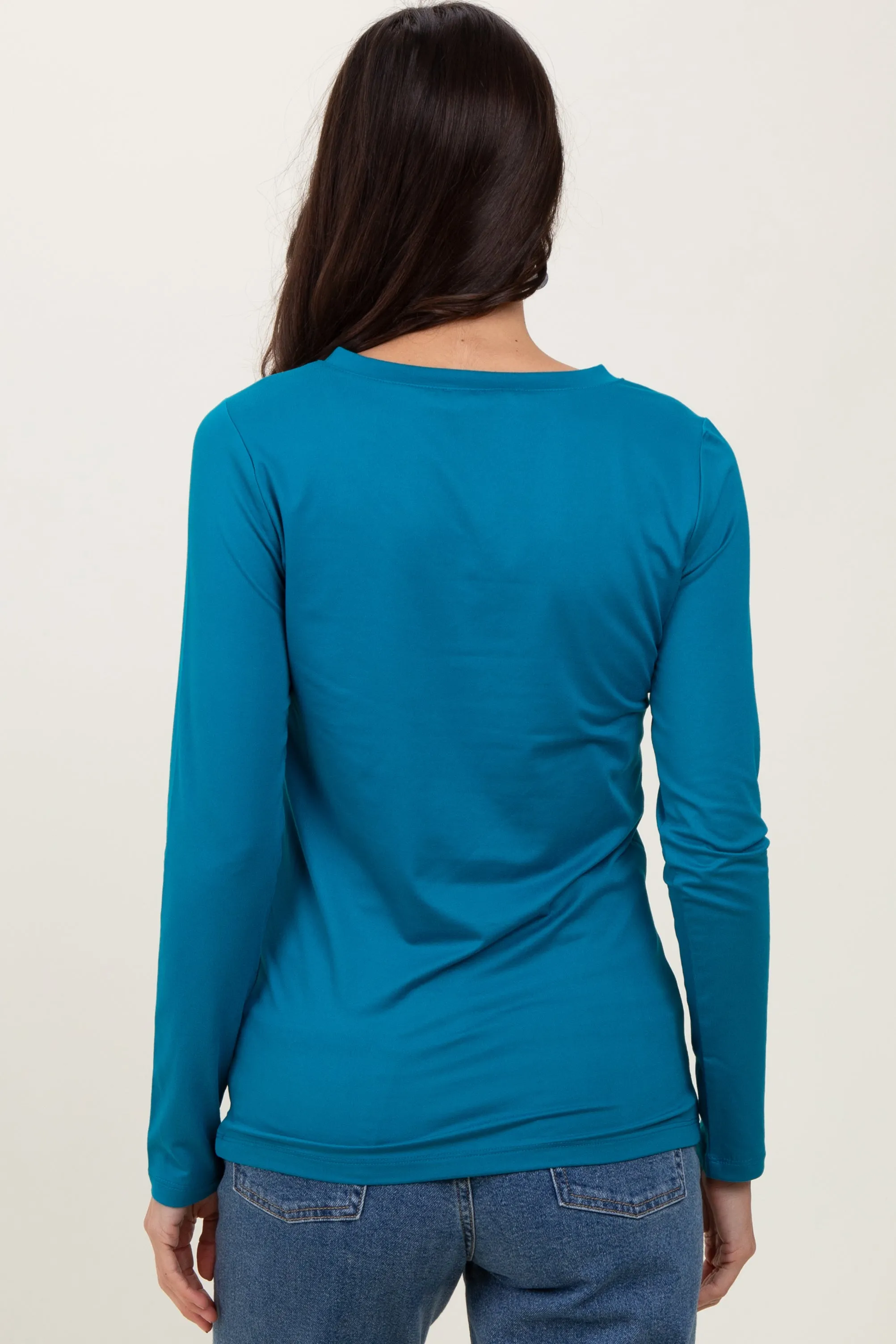 Teal Brushed Knit V-Neck Long Sleeve Top sold by Pinkblush product image thumbnail 3