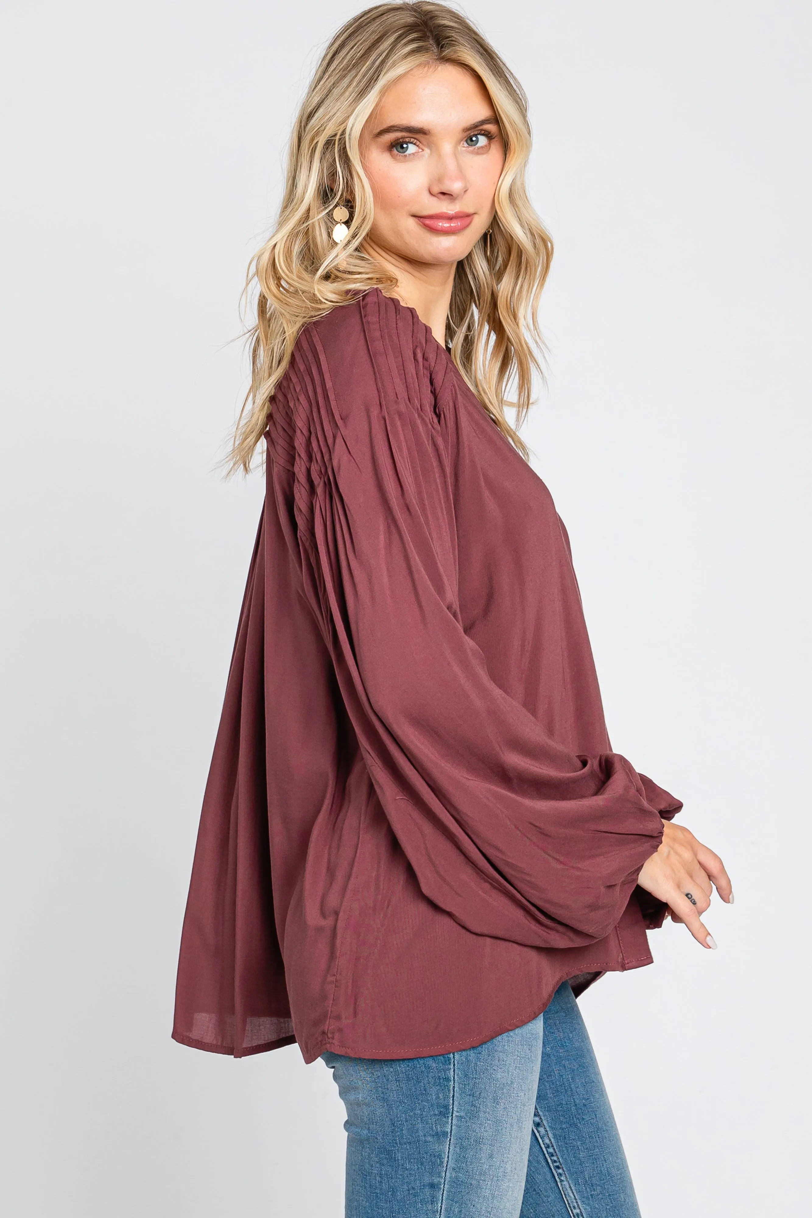 Burgundy Pleated Detail Blouse sold by Pinkblush product image thumbnail 2