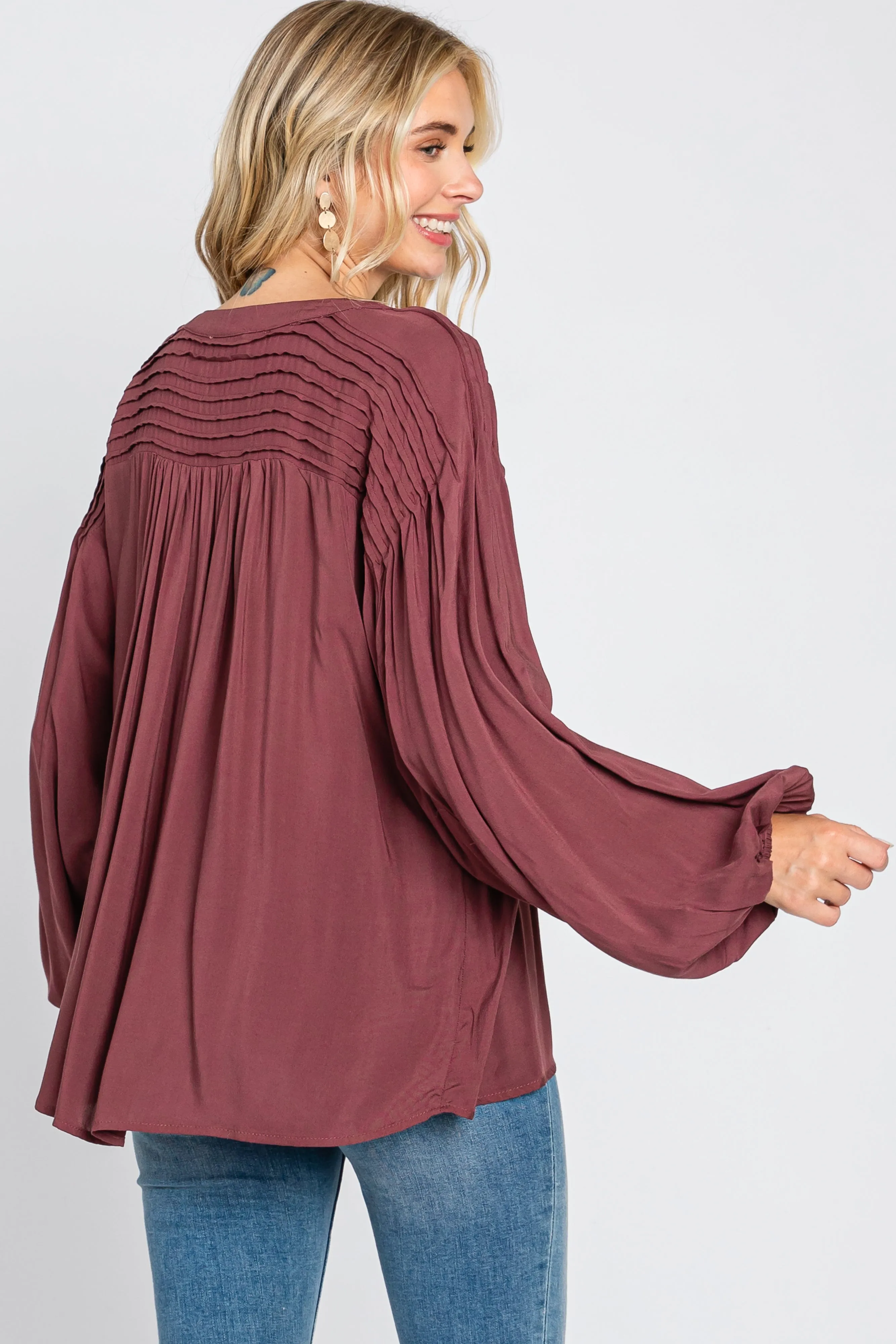 Burgundy Pleated Detail Blouse sold by Pinkblush product image thumbnail 3