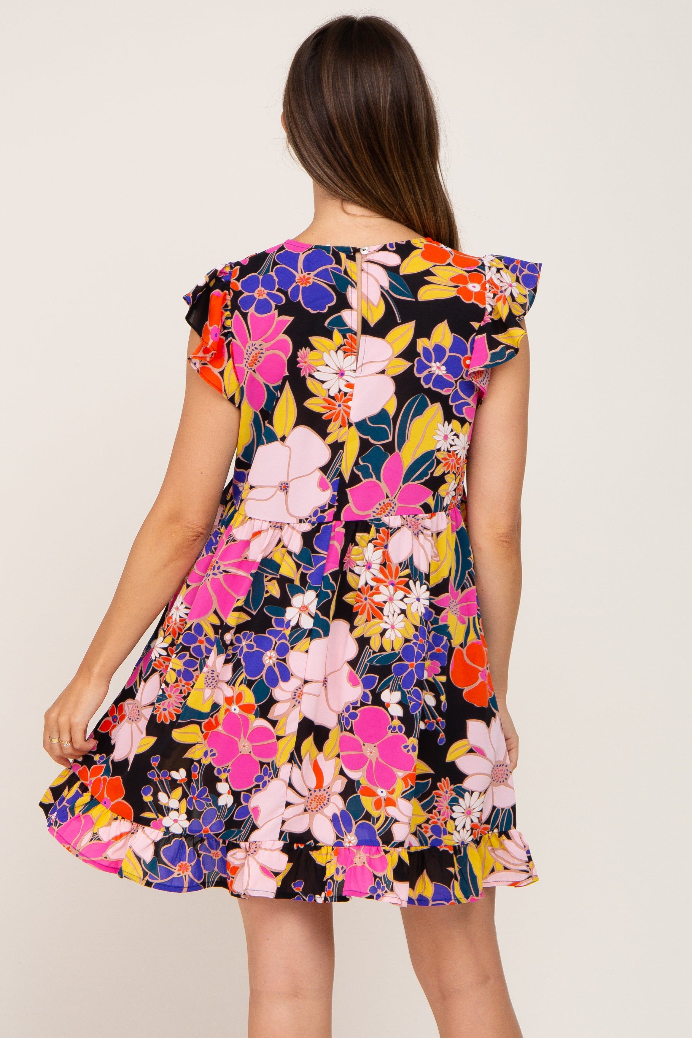 Black Multi-Color Floral Ruffle Maternity Dress sold by Pinkblush product image thumbnail 4