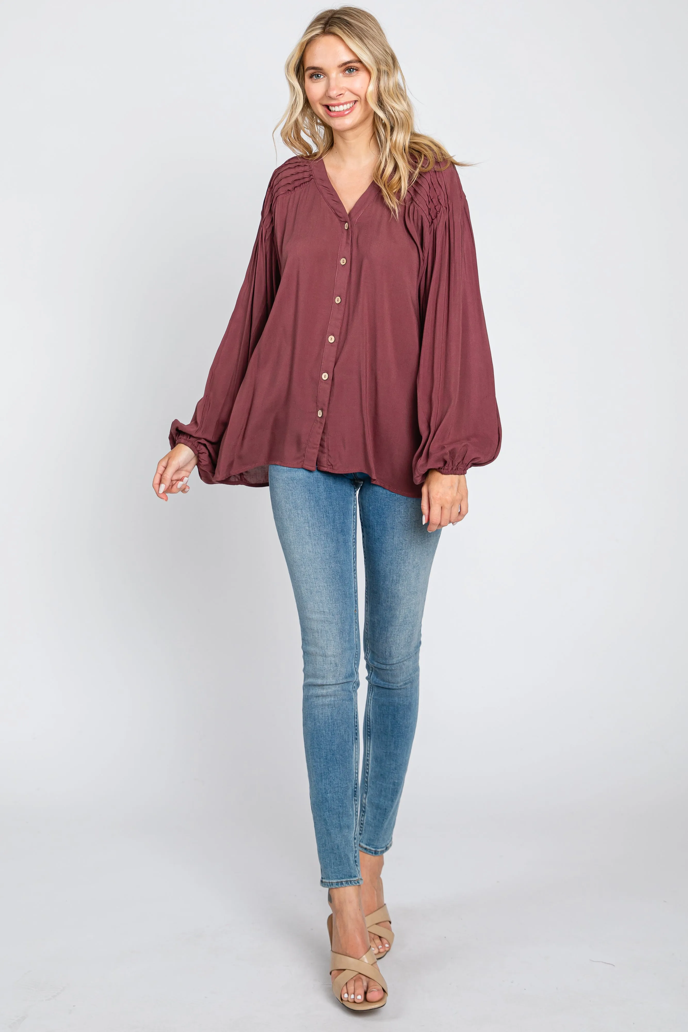 Burgundy Pleated Detail Blouse sold by Pinkblush product image thumbnail 4