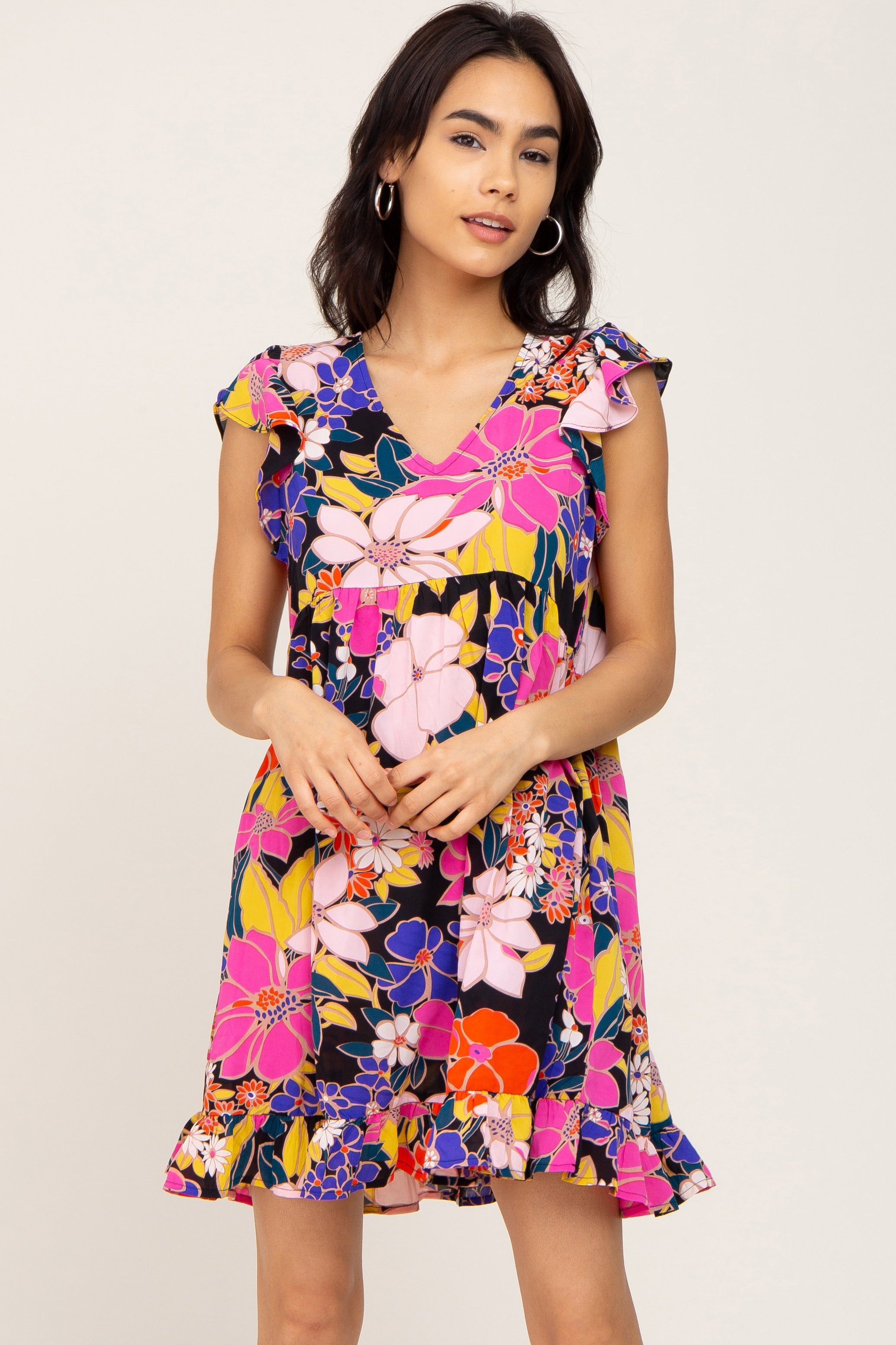 Black Multi-Color Floral Ruffle Maternity Dress sold by Pinkblush product image thumbnail 5