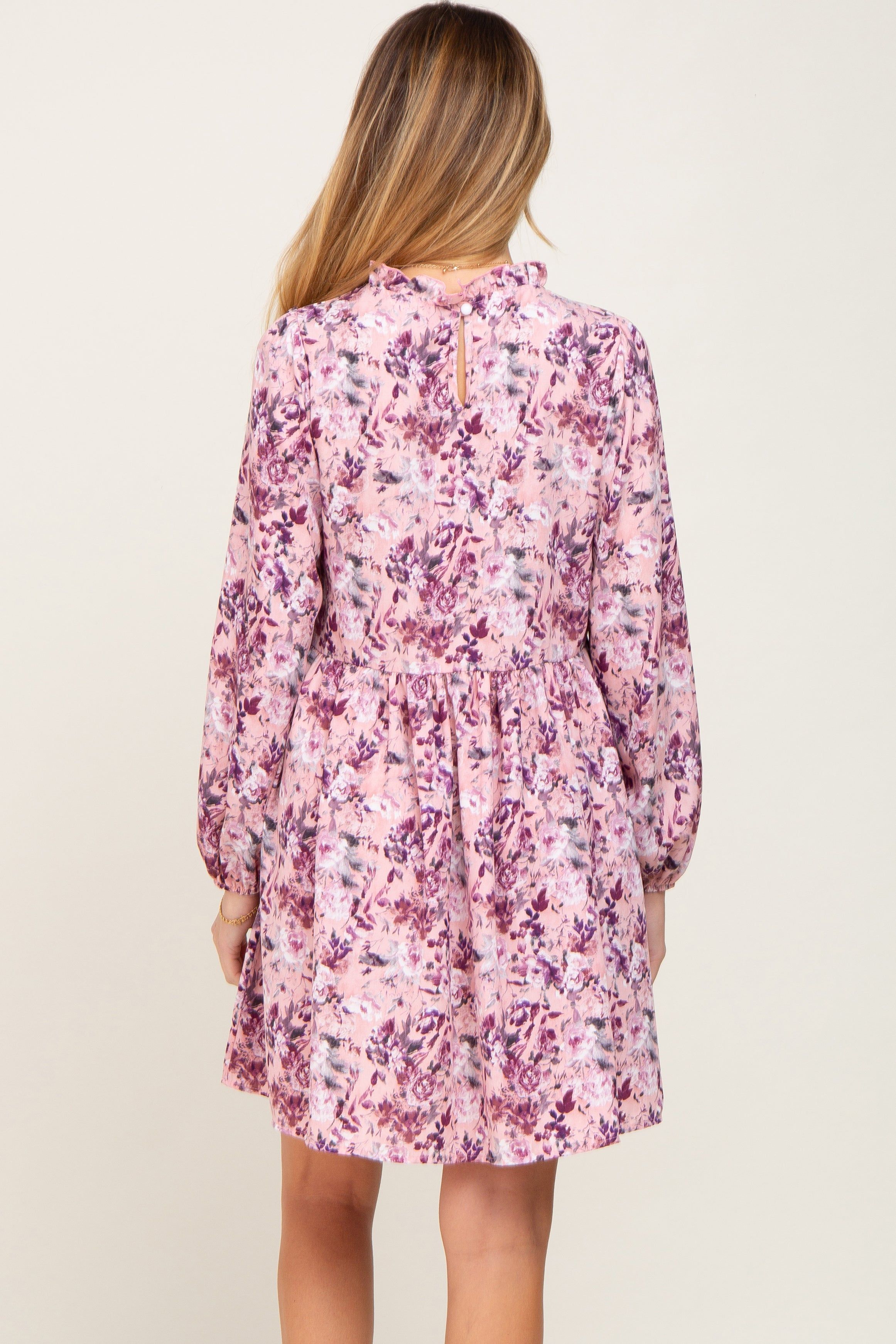Pink Floral Ruffle Mock Neck Maternity Dress sold by Pinkblush product image thumbnail 4