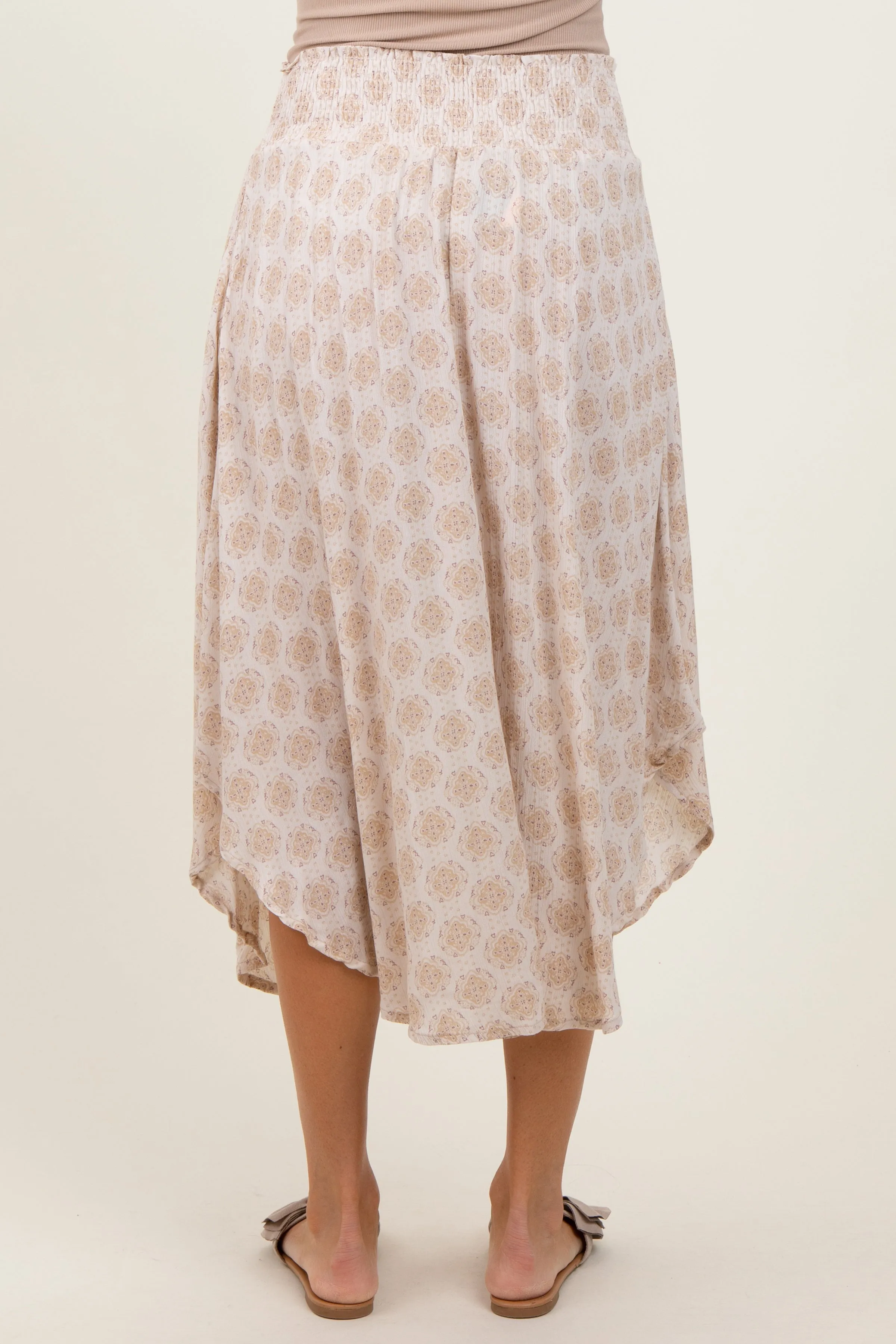 Beige Damask Print Smocked Waistband Midi Skirt sold by Pinkblush product image thumbnail 5