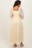 Cream Lace Smocked Bubble Sleeve Maternity Maxi Dress sold by Pinkblush