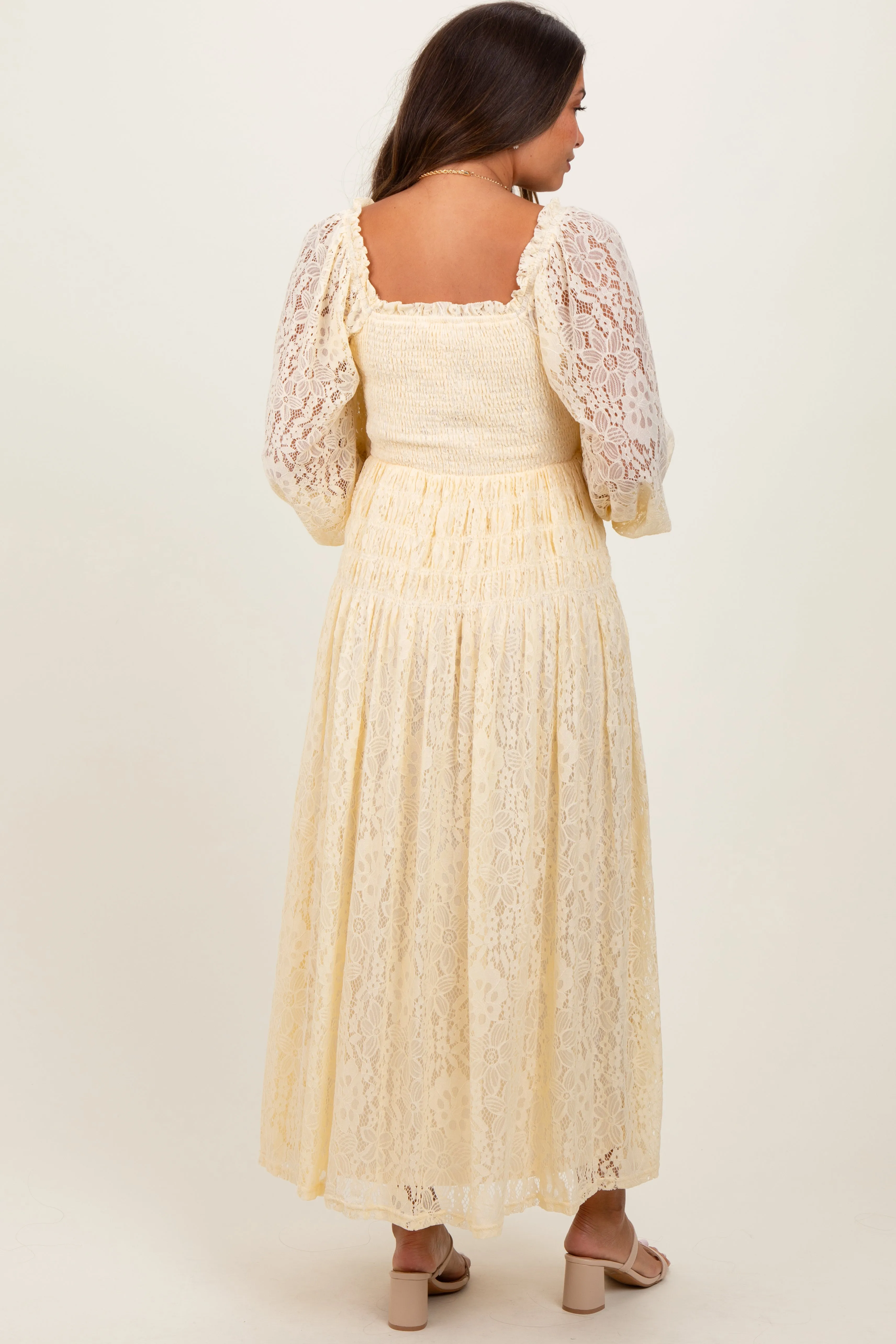Cream Lace Smocked Bubble Sleeve Maternity Maxi Dress sold by Pinkblush product image thumbnail 3