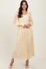 Cream Lace Smocked Bubble Sleeve Maternity Maxi Dress sold by Pinkblush