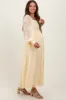 Cream Lace Smocked Bubble Sleeve Maternity Maxi Dress sold by Pinkblush