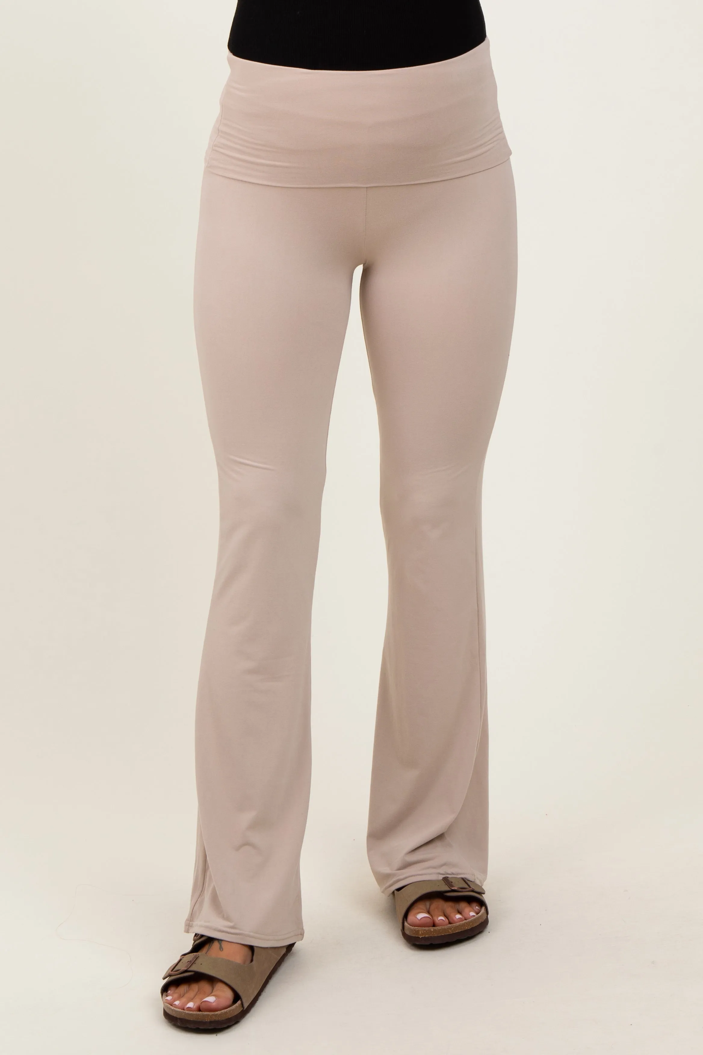 Cream Fold Over Waistband Maternity Flared Pants sold by Pinkblush product image thumbnail 3