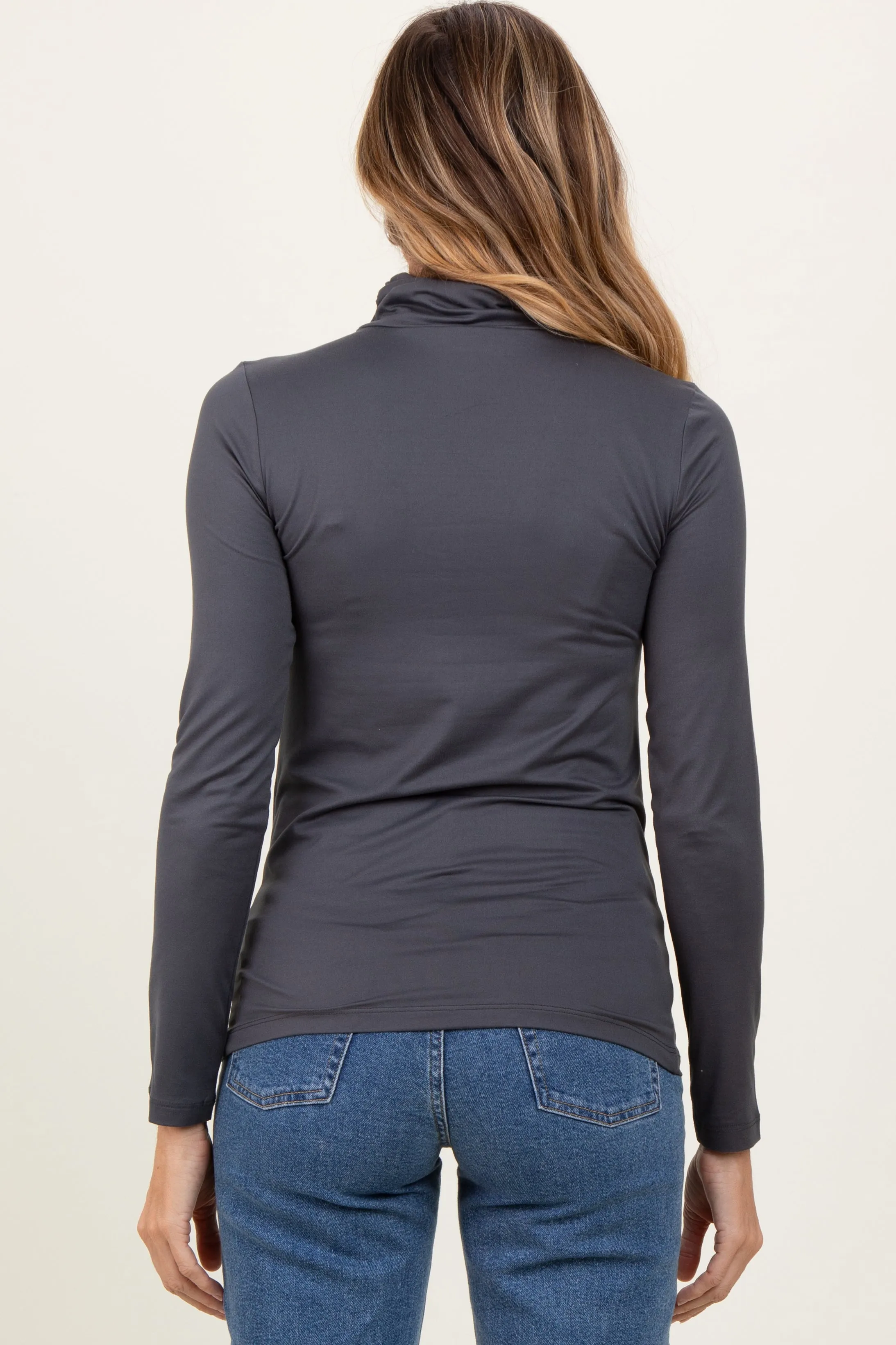 Charcoal Brushed Knit Basic Turtleneck Top sold by Pinkblush product image thumbnail 4