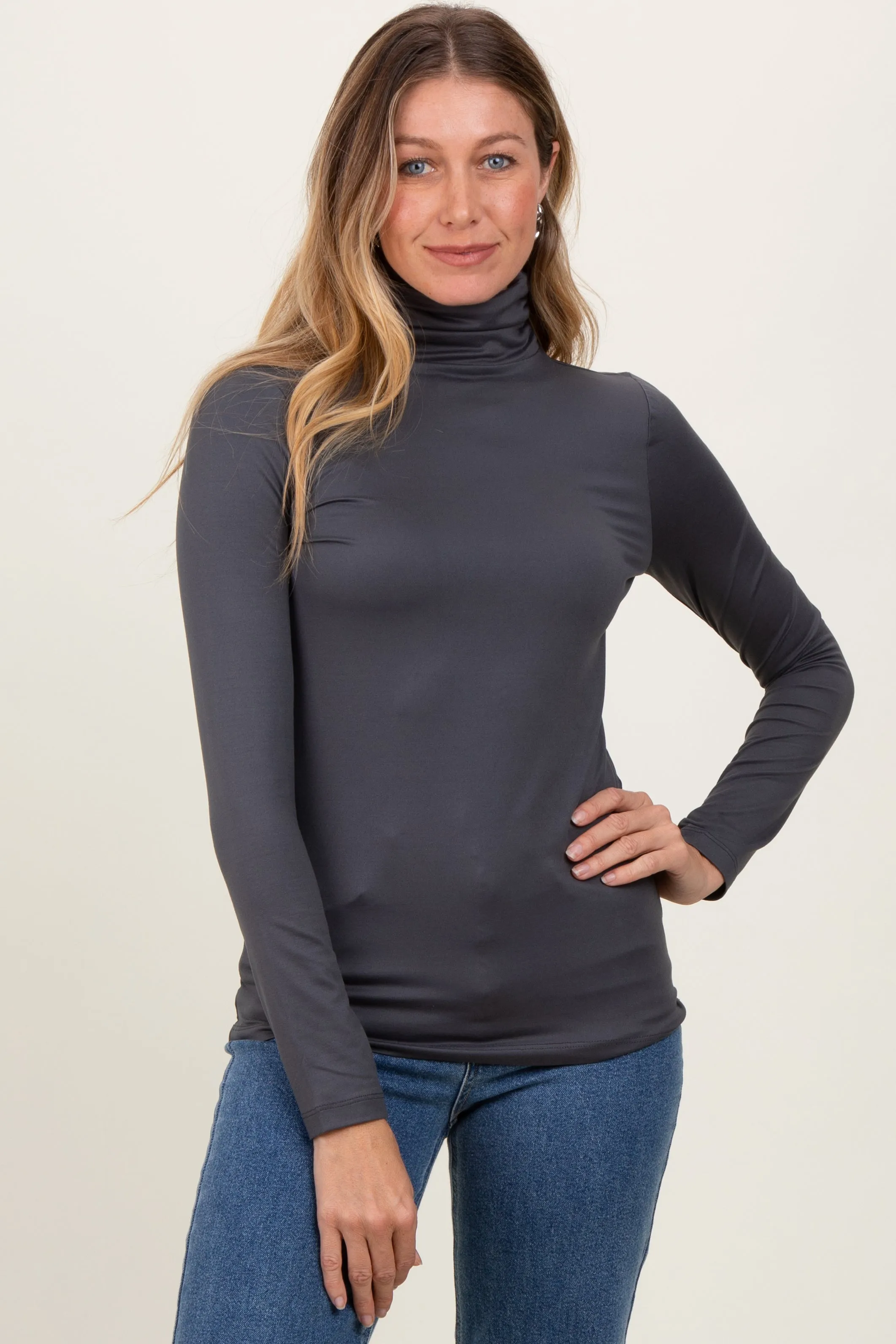 Charcoal Brushed Knit Basic Turtleneck Top sold by Pinkblush product image thumbnail 2