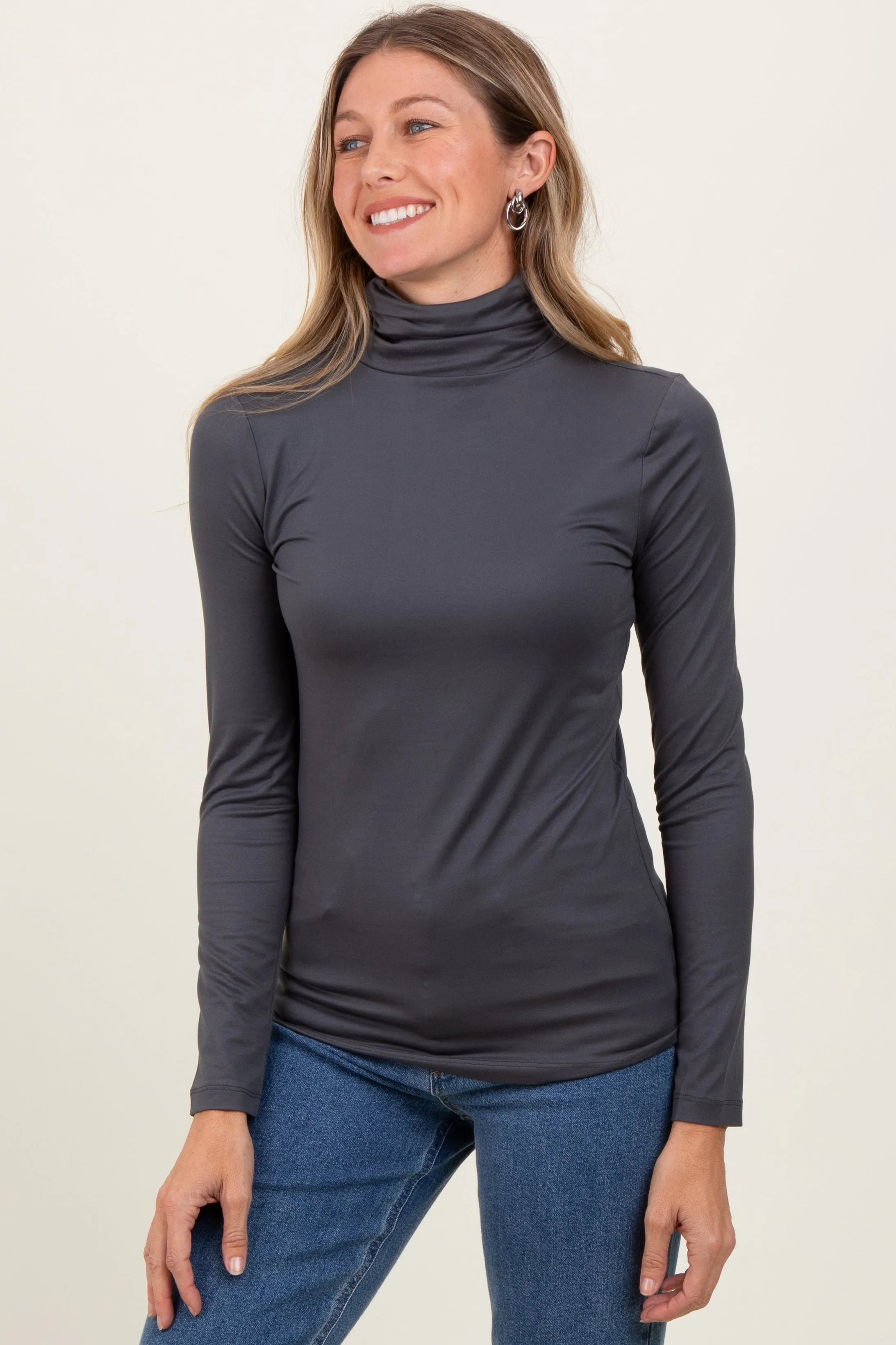 Charcoal Brushed Knit Basic Turtleneck Top sold by Pinkblush product image thumbnail 3