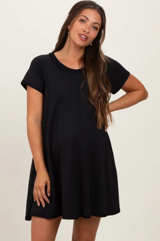 Black French Terry Basic Short Sleeve Maternity Mini Dress sold by Pinkblush