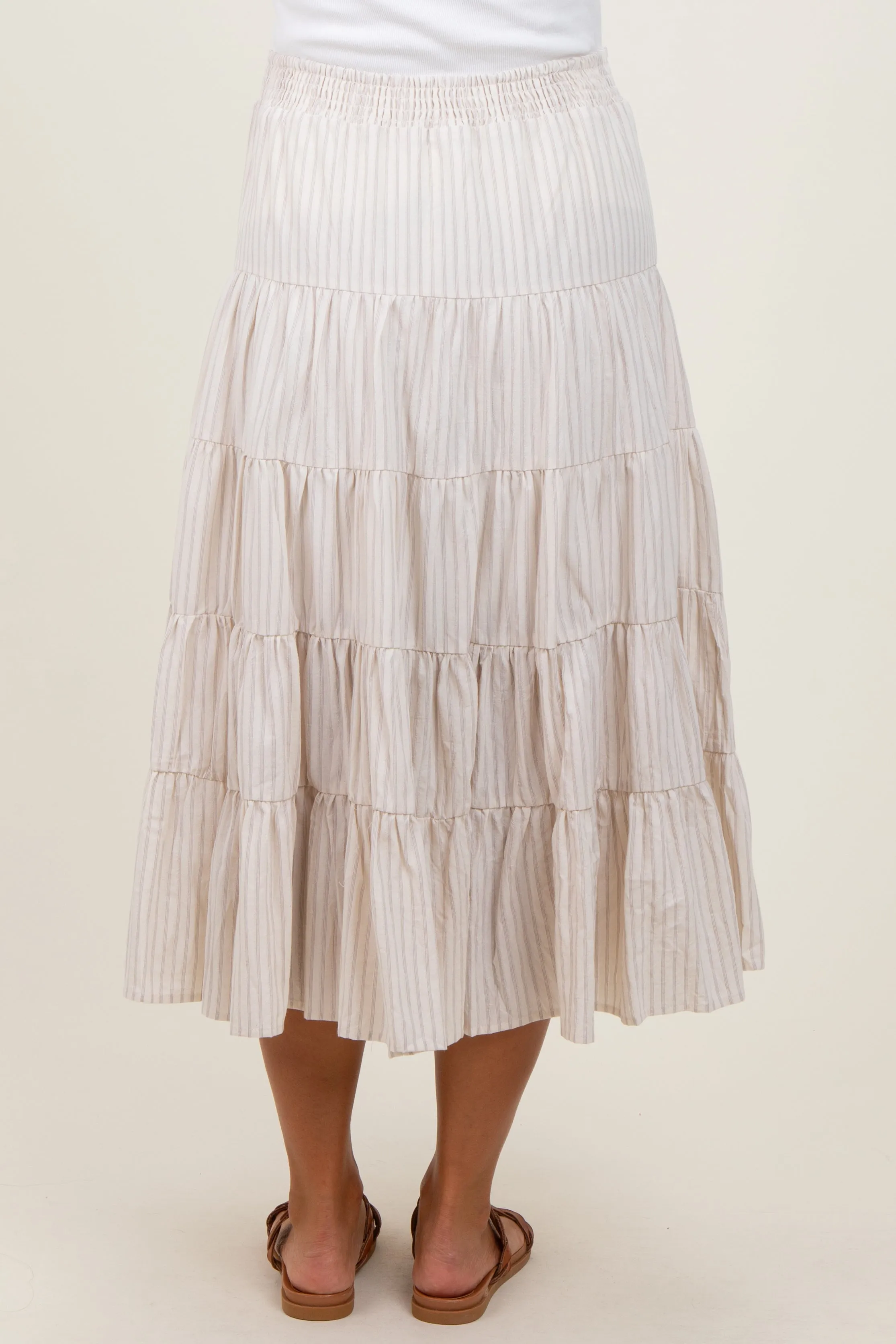 Ivory Striped Tiered Maternity Maxi Skirt sold by Pinkblush product image thumbnail 5