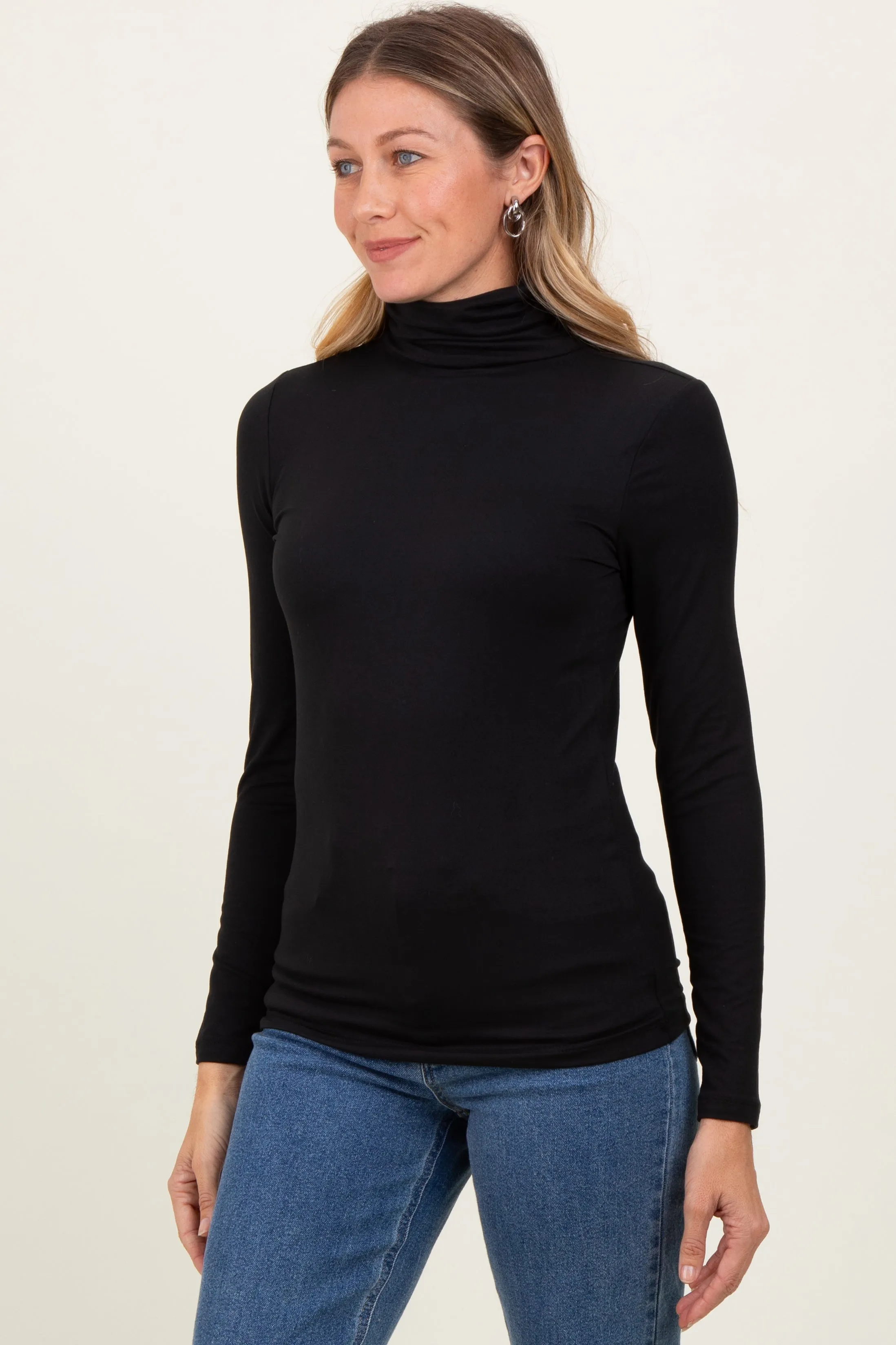 Black Brushed Knit Basic Turtleneck Top sold by Pinkblush product image thumbnail 3
