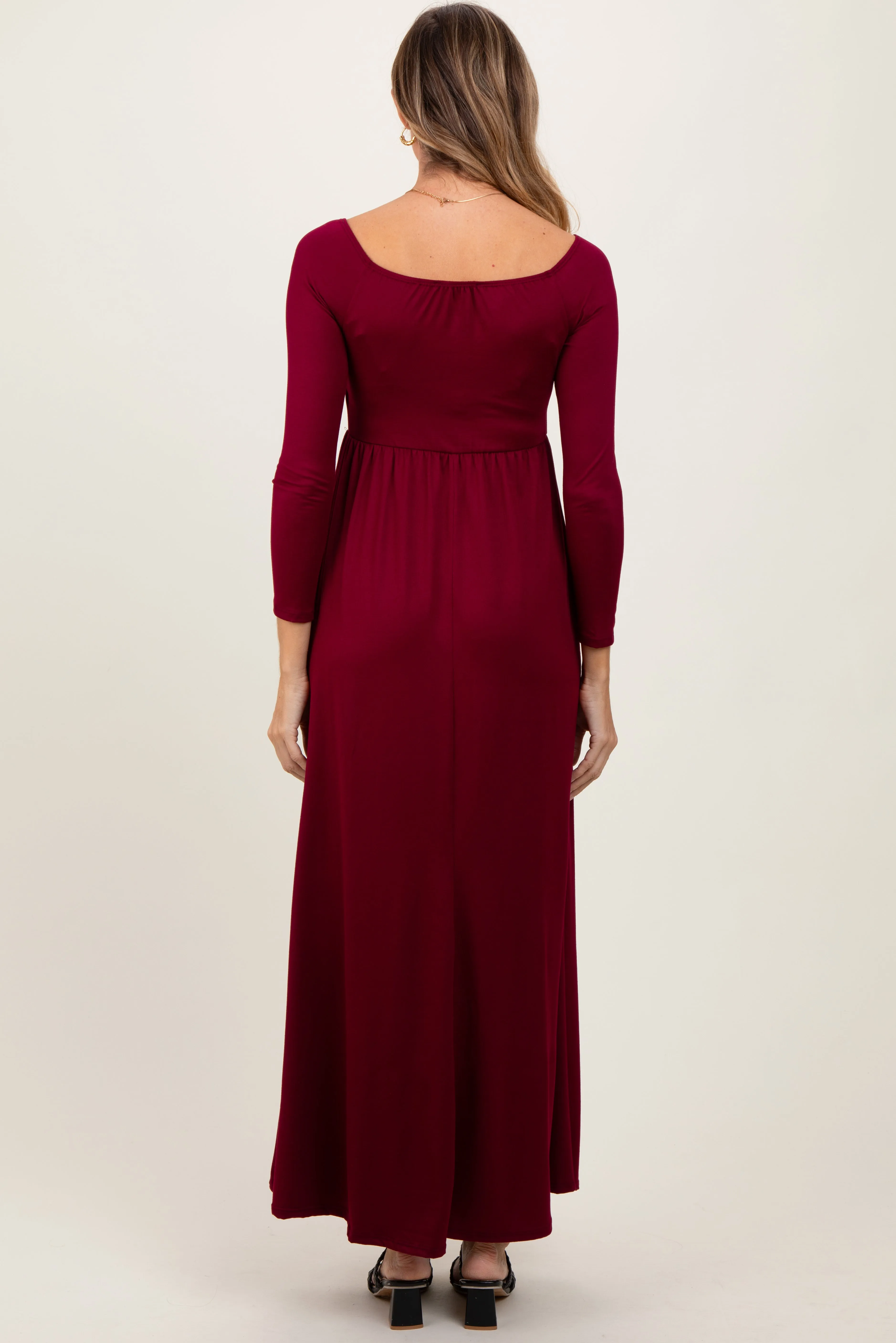 Burgundy Wrap Front Empire Waist Maxi Dress sold by Pinkblush product image thumbnail 4