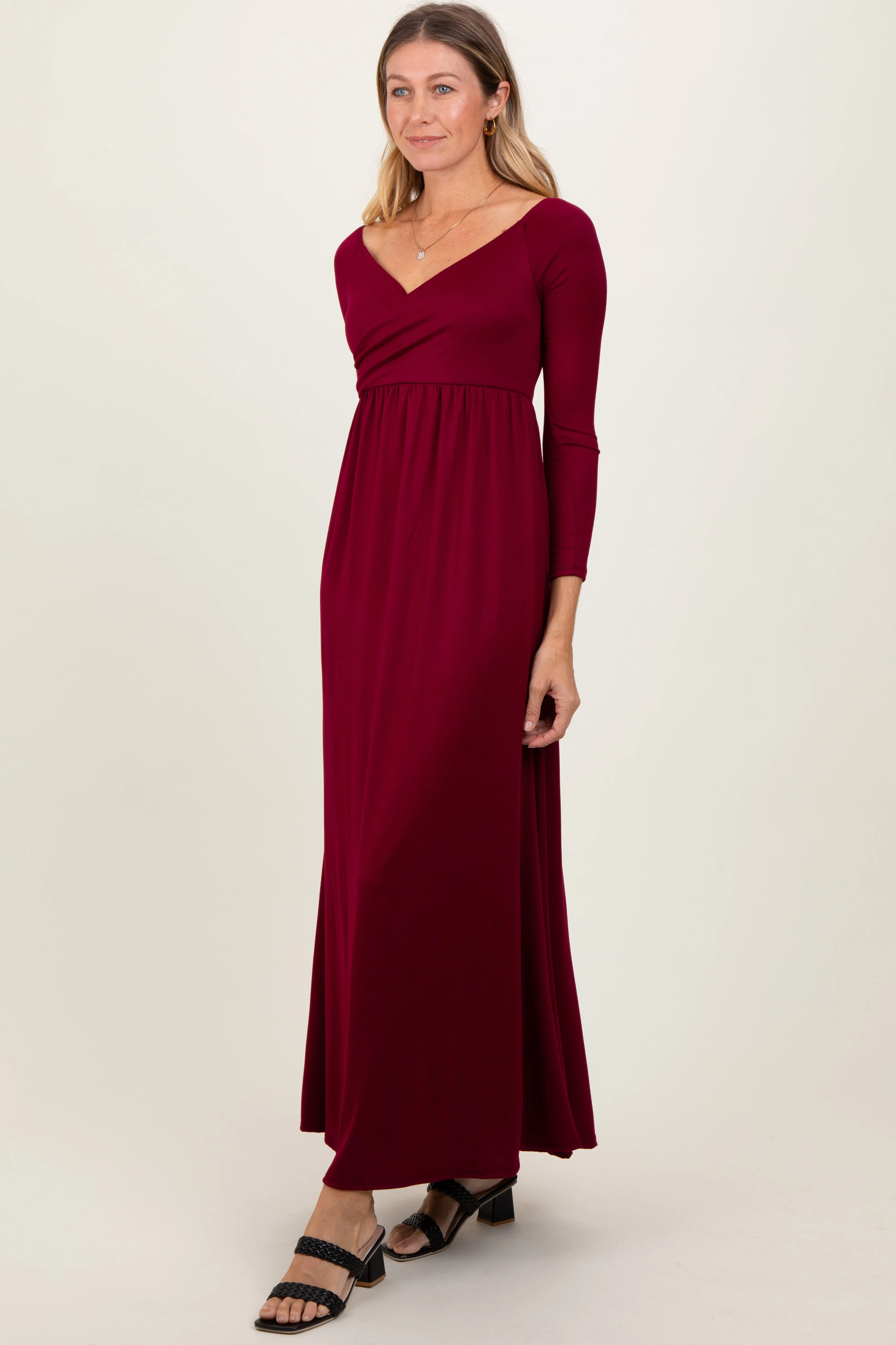 Burgundy Wrap Front Empire Waist Maxi Dress sold by Pinkblush product image thumbnail 3