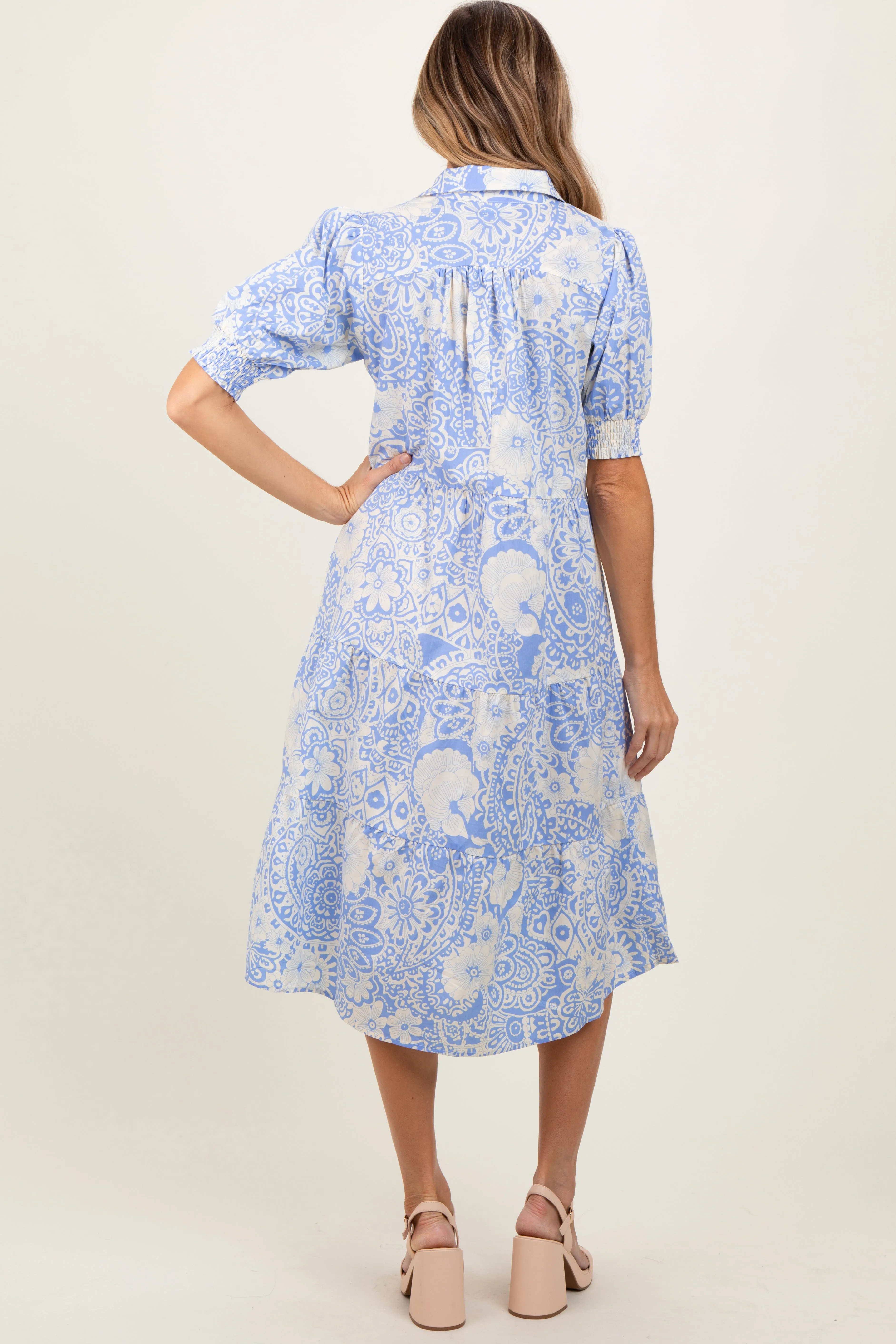 Periwinkle Floral Collared Tiered Midi Dress sold by Pinkblush product image thumbnail 4