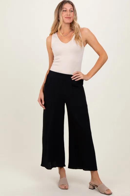 Black Cotton Gauze Wide Leg Pants sold by Pinkblush