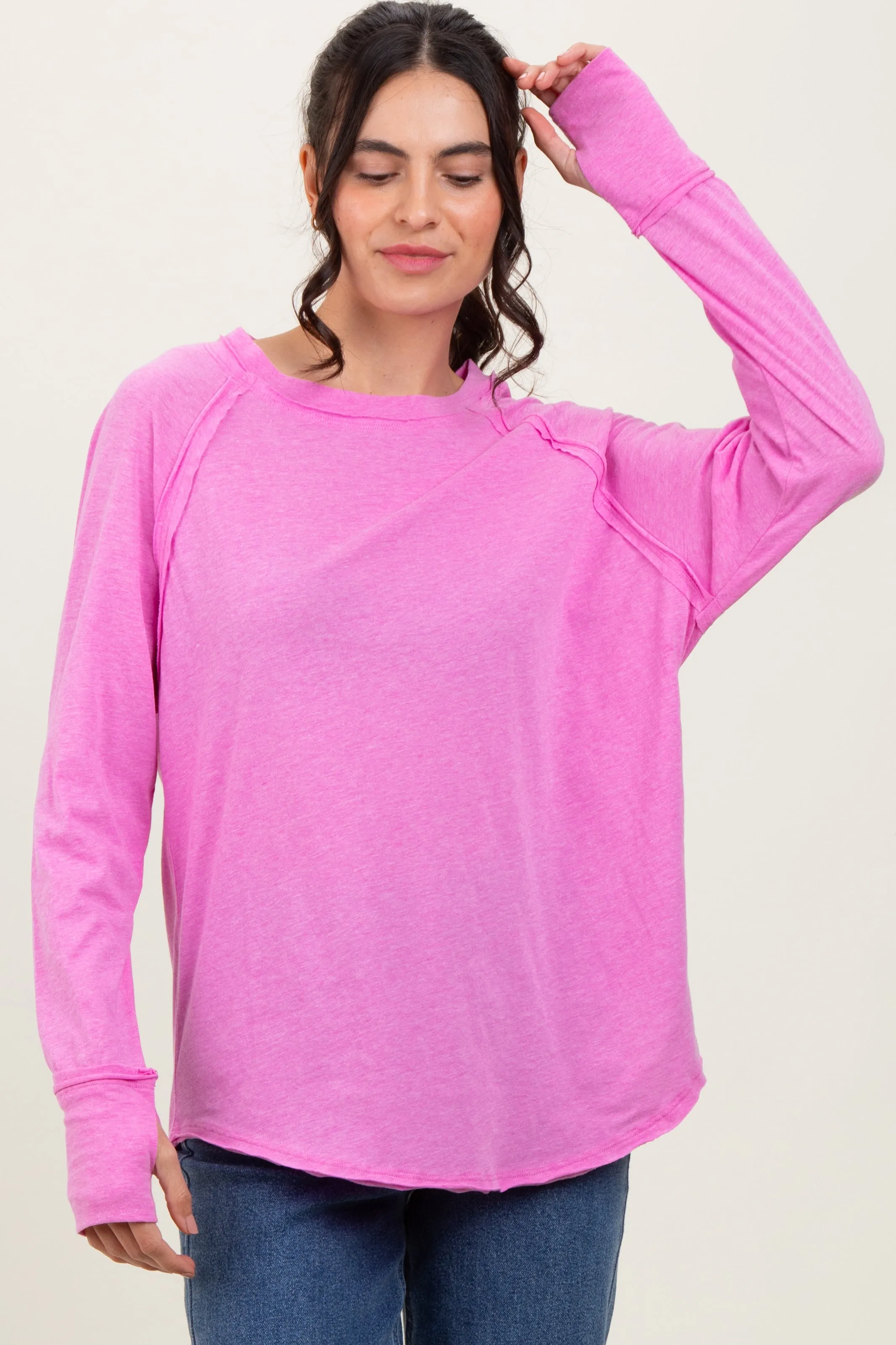 Pink Heather Exposed Seam Long Sleeve Maternity Top sold by Pinkblush product image thumbnail 5