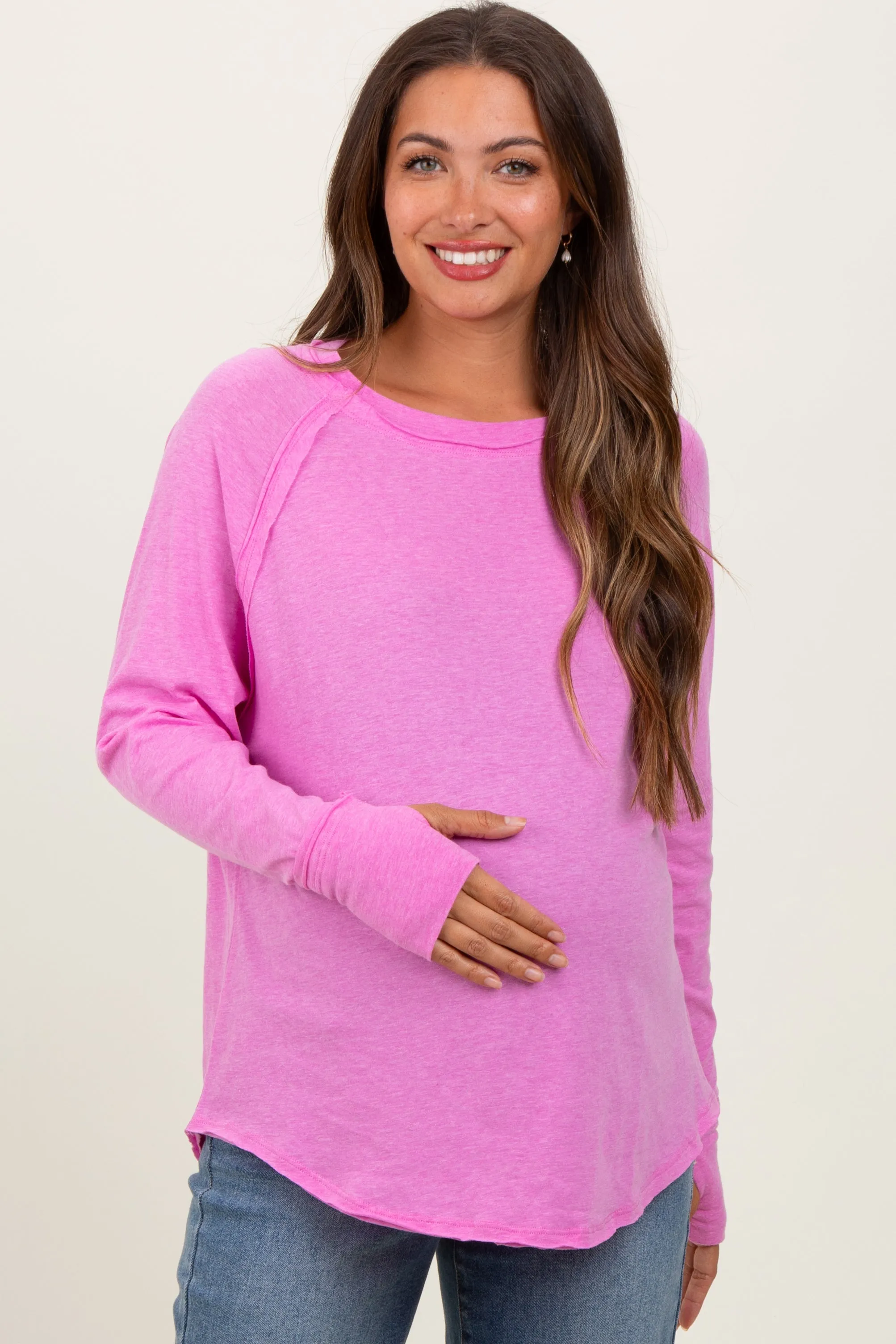 Pink Heather Exposed Seam Long Sleeve Maternity Top sold by Pinkblush product image thumbnail 2