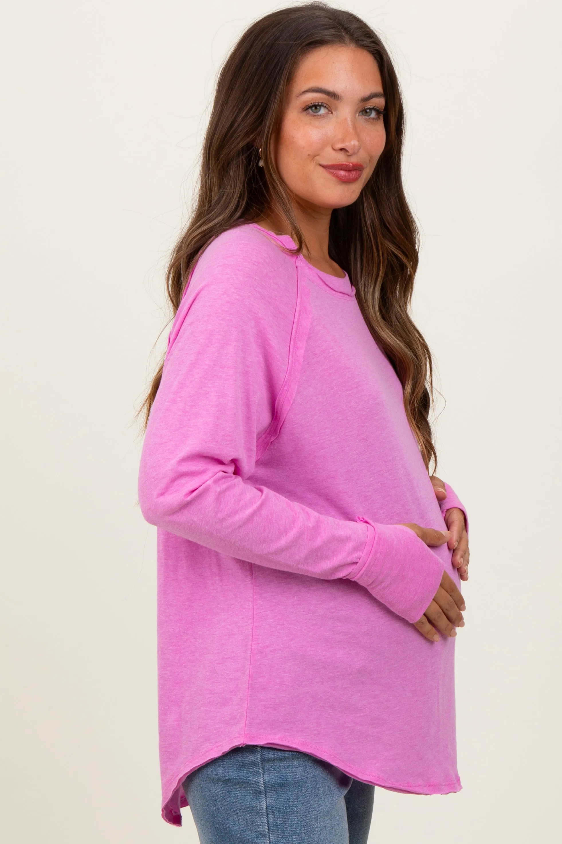 Pink Heather Exposed Seam Long Sleeve Maternity Top sold by Pinkblush product image thumbnail 3