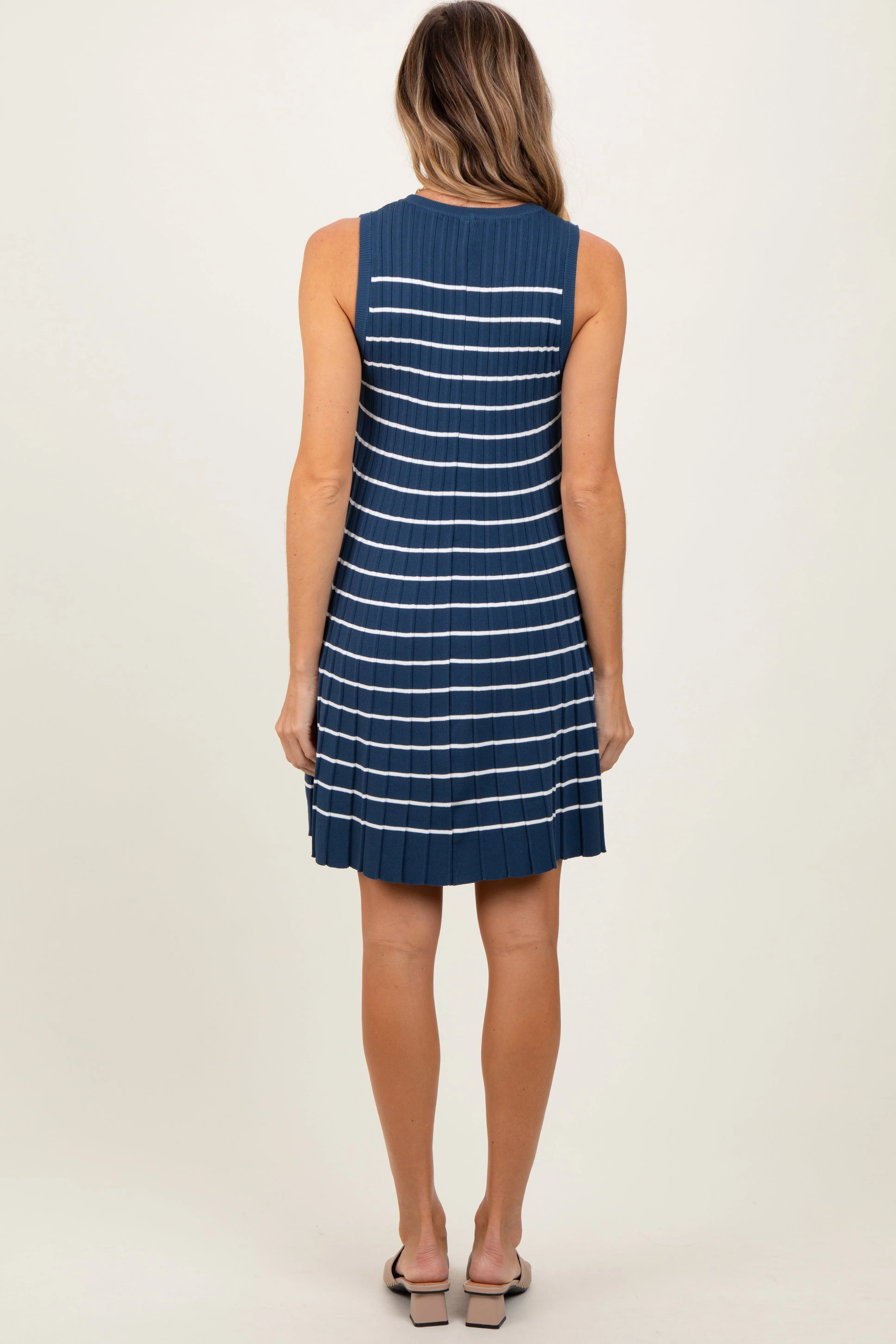 Navy Ribbed Pleated Knit Sleeveless Mini Dress sold by Pinkblush product image thumbnail 4