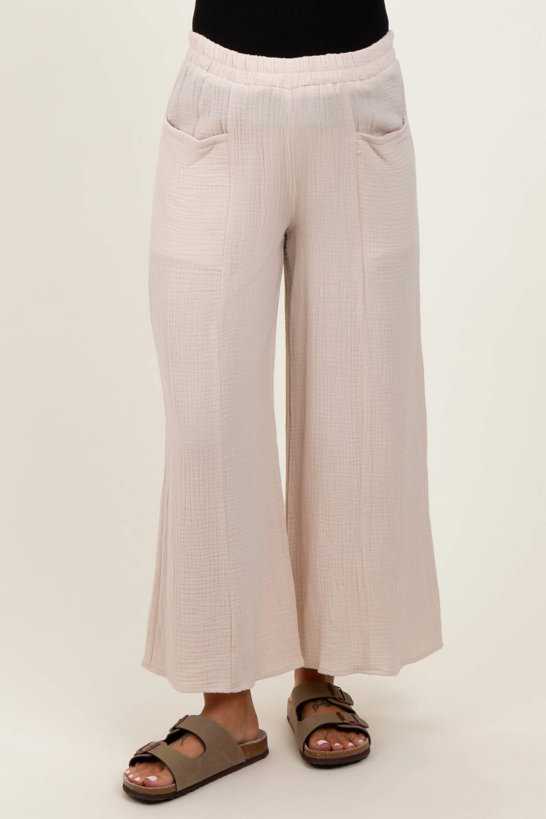 Cream Cotton Gauze Wide Leg Maternity Pants sold by Pinkblush product image thumbnail 3