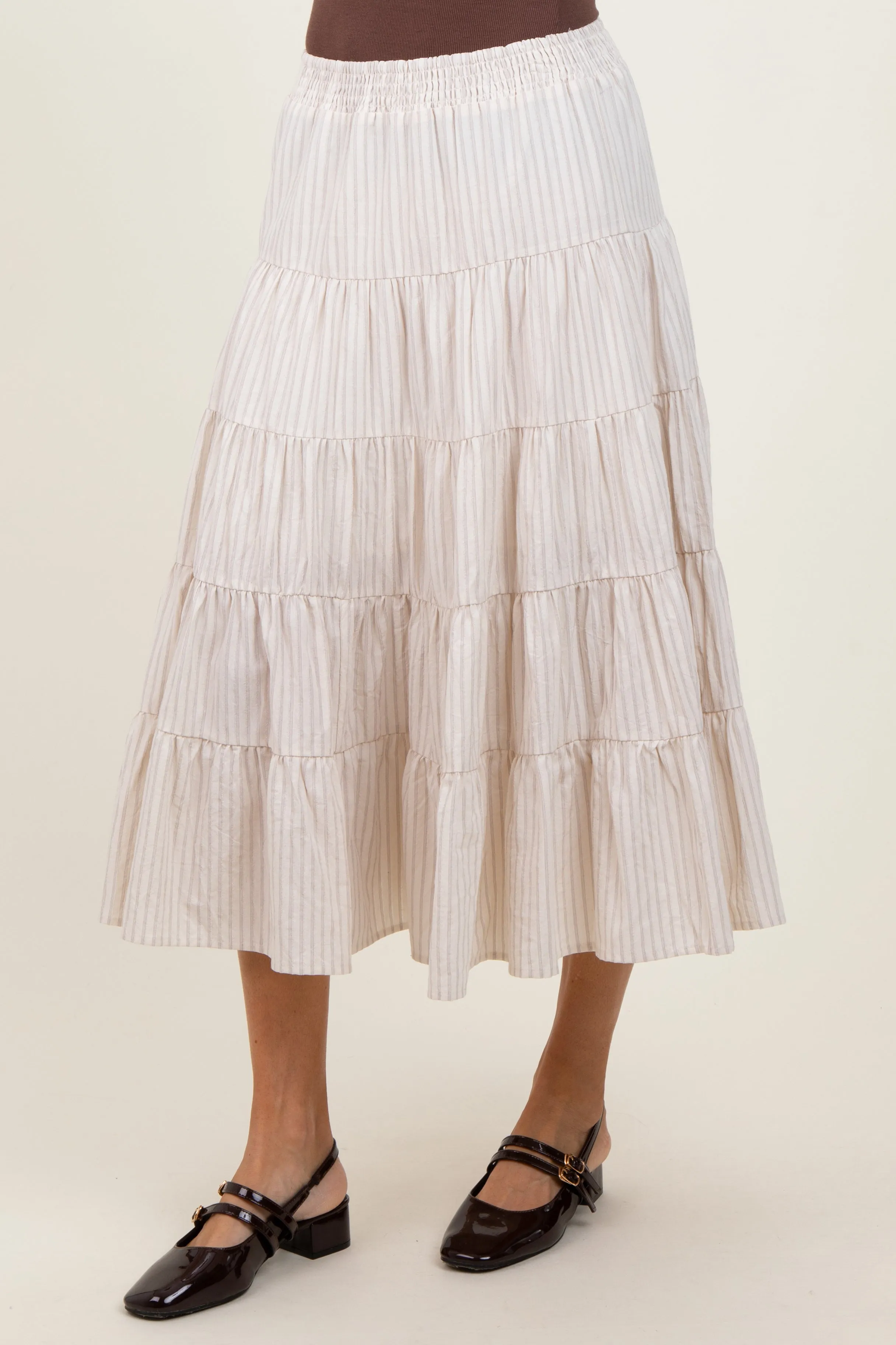 Ivory Striped Tiered Maxi Skirt sold by Pinkblush product image thumbnail 4