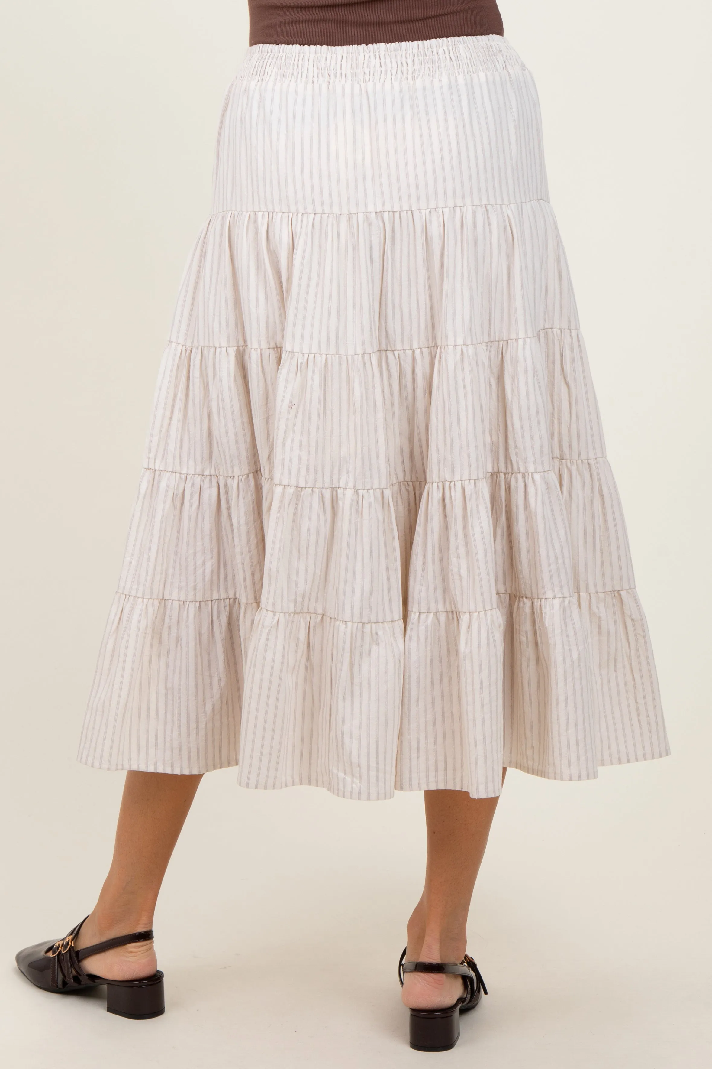 Ivory Striped Tiered Maxi Skirt sold by Pinkblush product image thumbnail 5