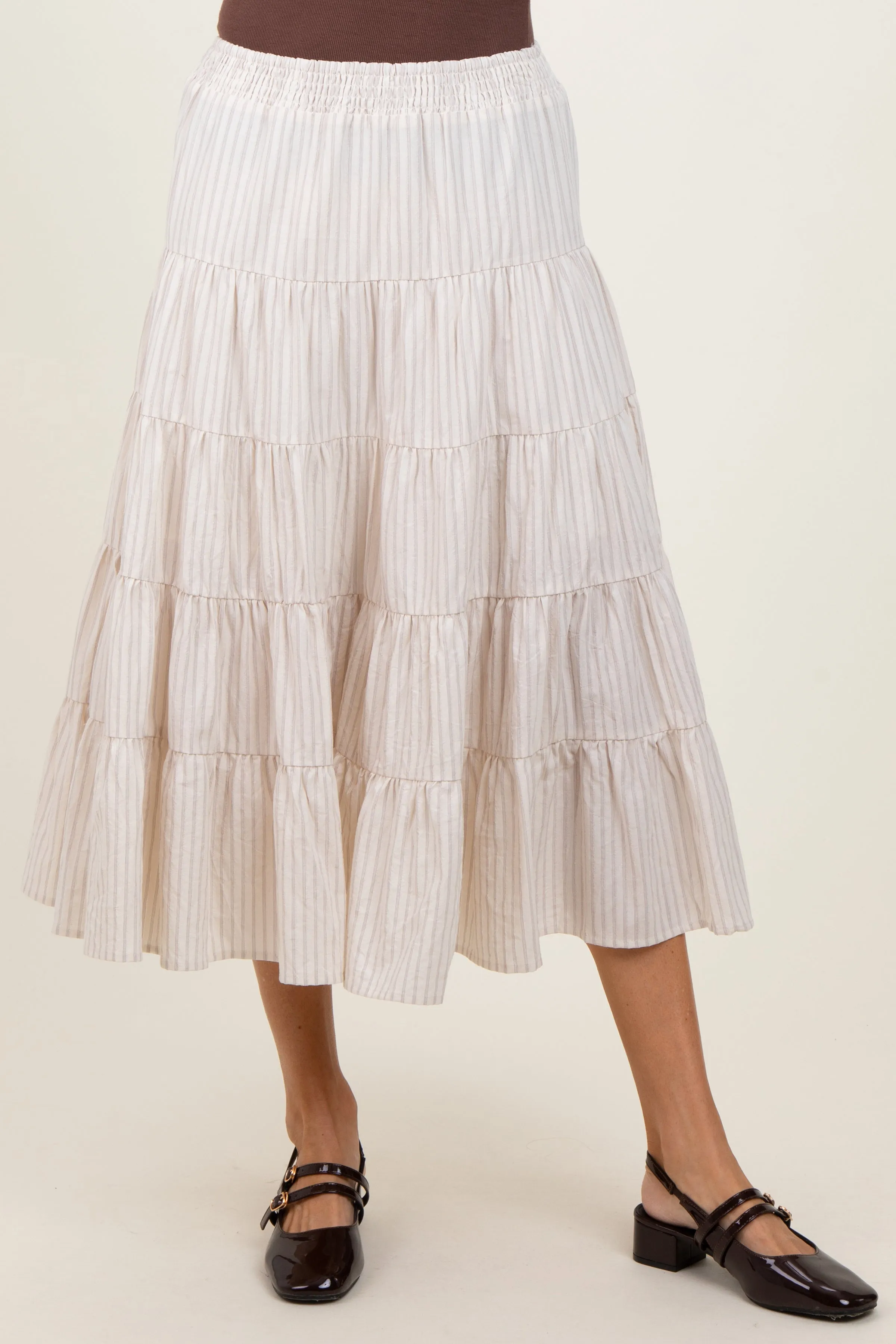 Ivory Striped Tiered Maxi Skirt sold by Pinkblush product image thumbnail 3