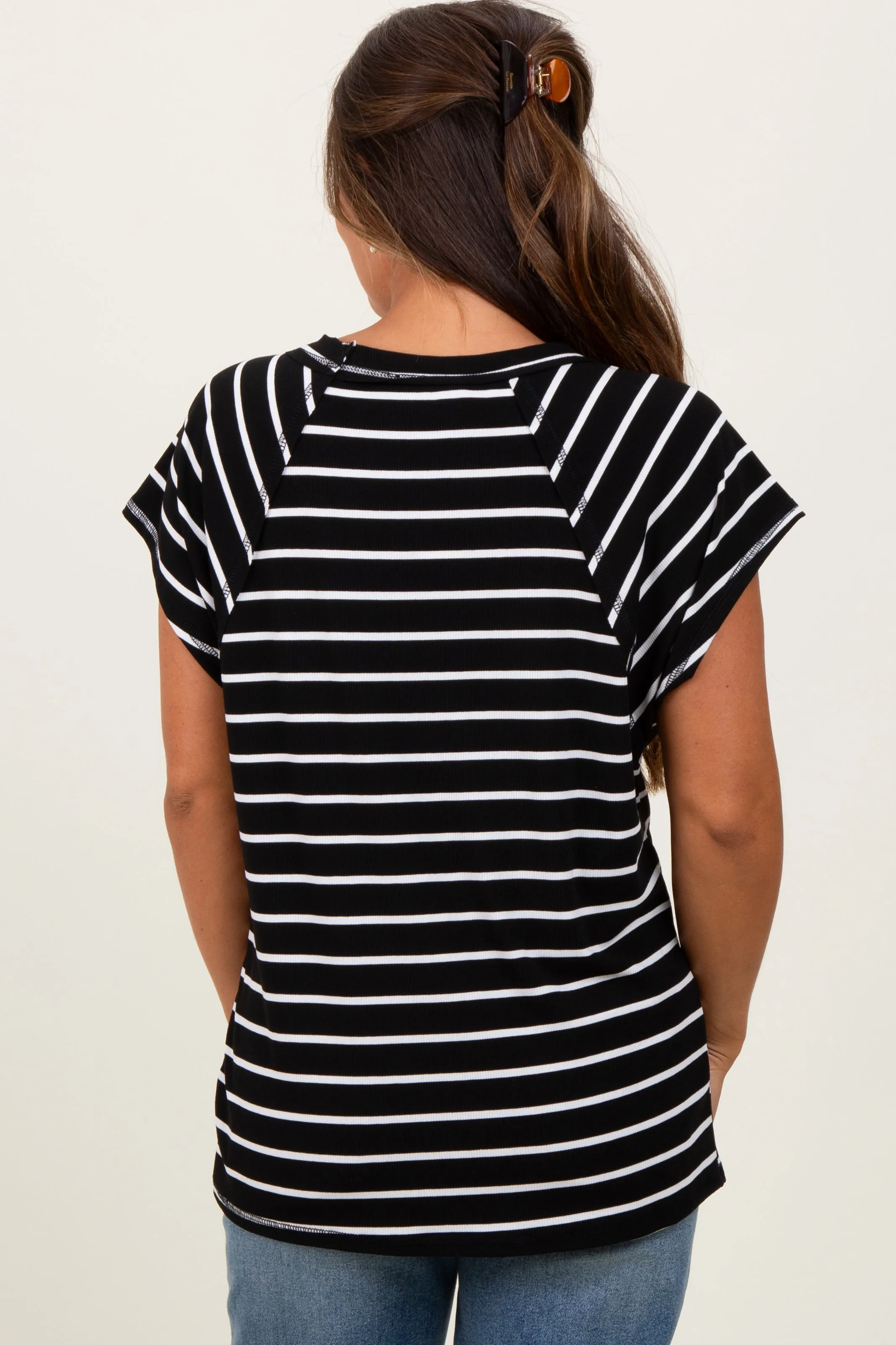 Black Stripe Ribbed Short Sleeve Maternity Tunic Top sold by Pinkblush product image thumbnail 4