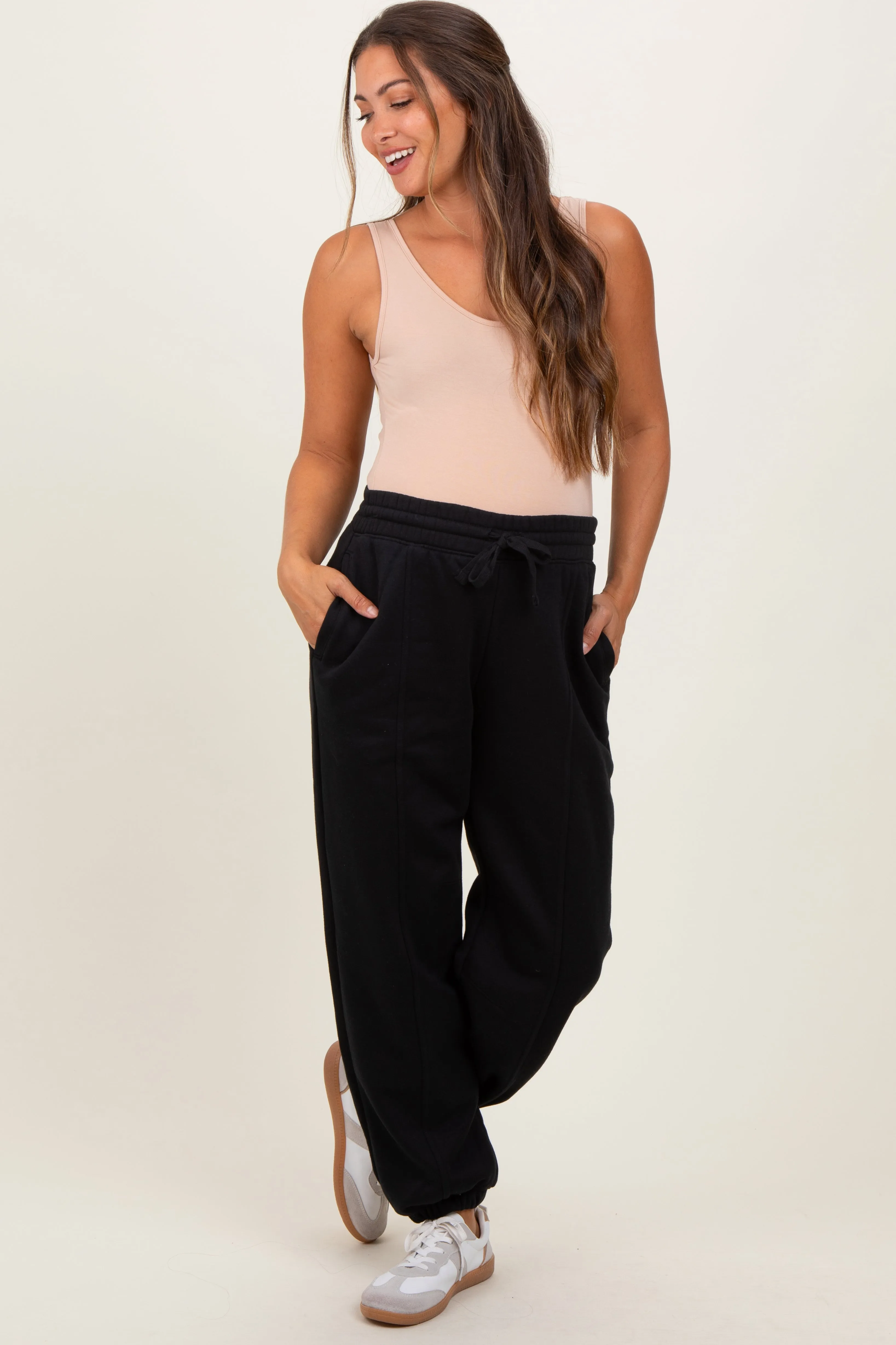 Black Drawstring Relaxed Fit Maternity Sweatpants sold by Pinkblush