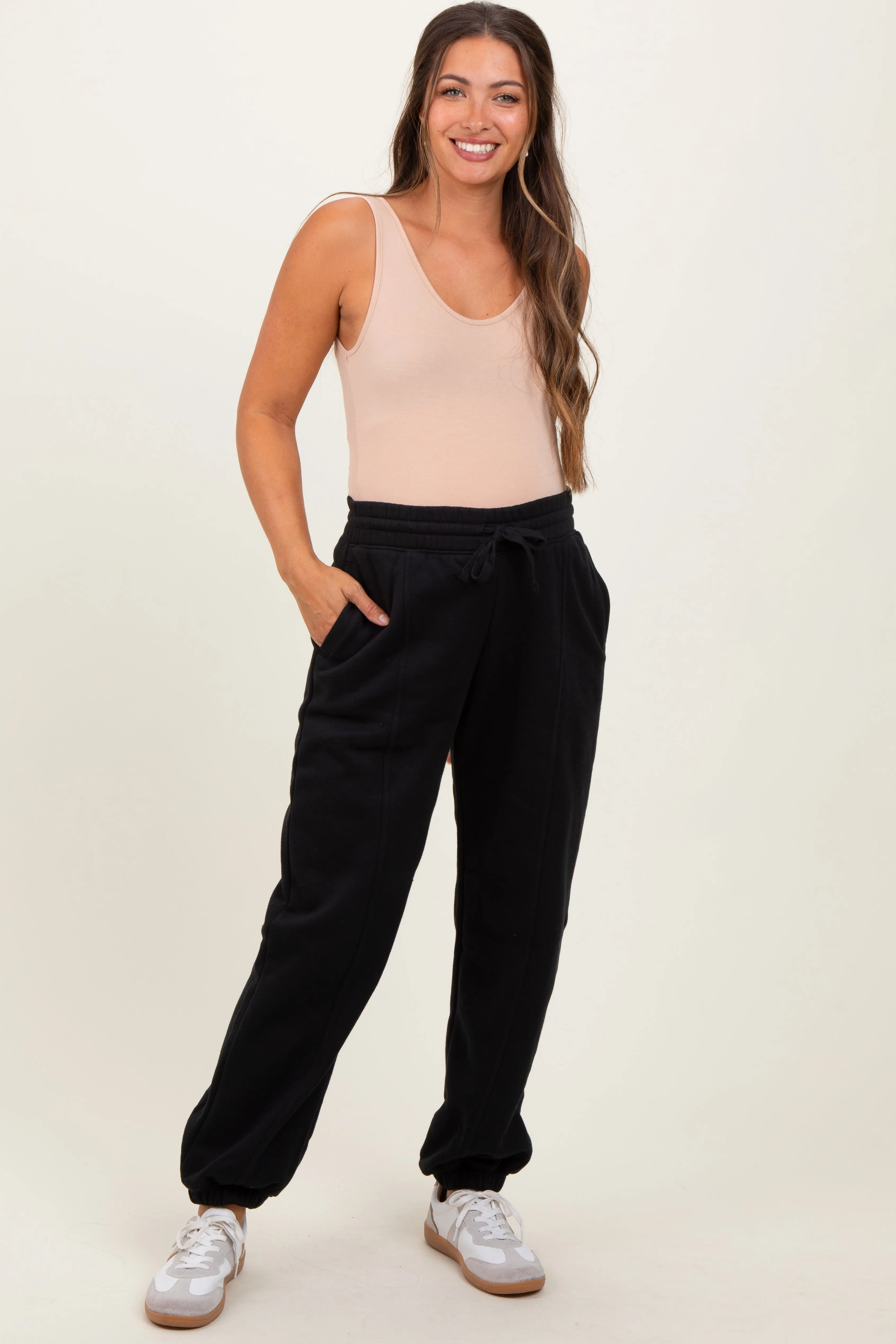 Black Drawstring Relaxed Fit Maternity Sweatpants sold by Pinkblush product image thumbnail 2
