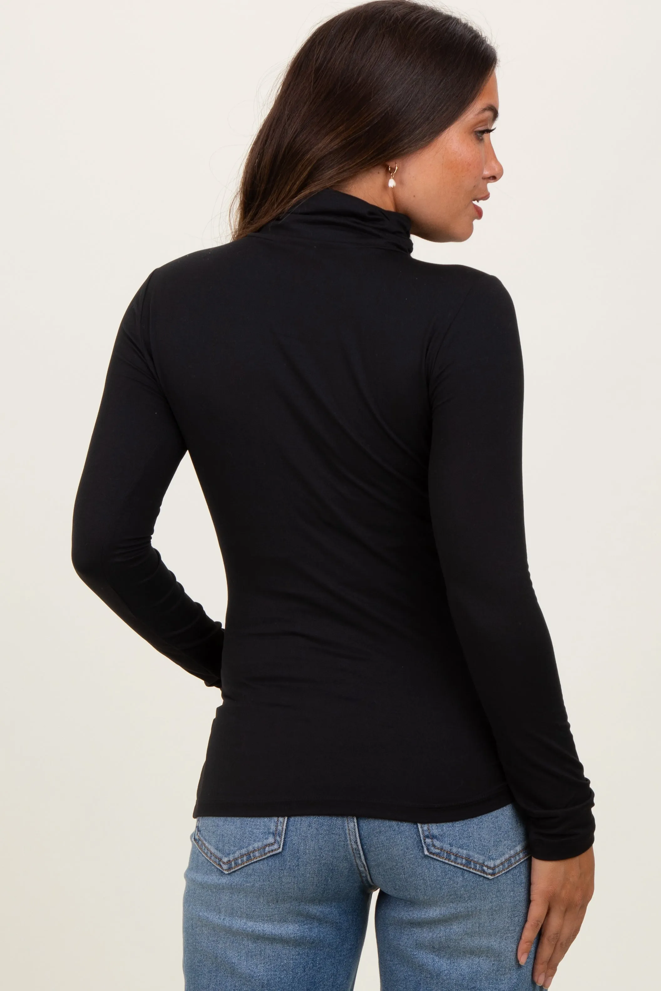 Black Brushed Knit Basic Turtleneck Maternity Top sold by Pinkblush product image thumbnail 4
