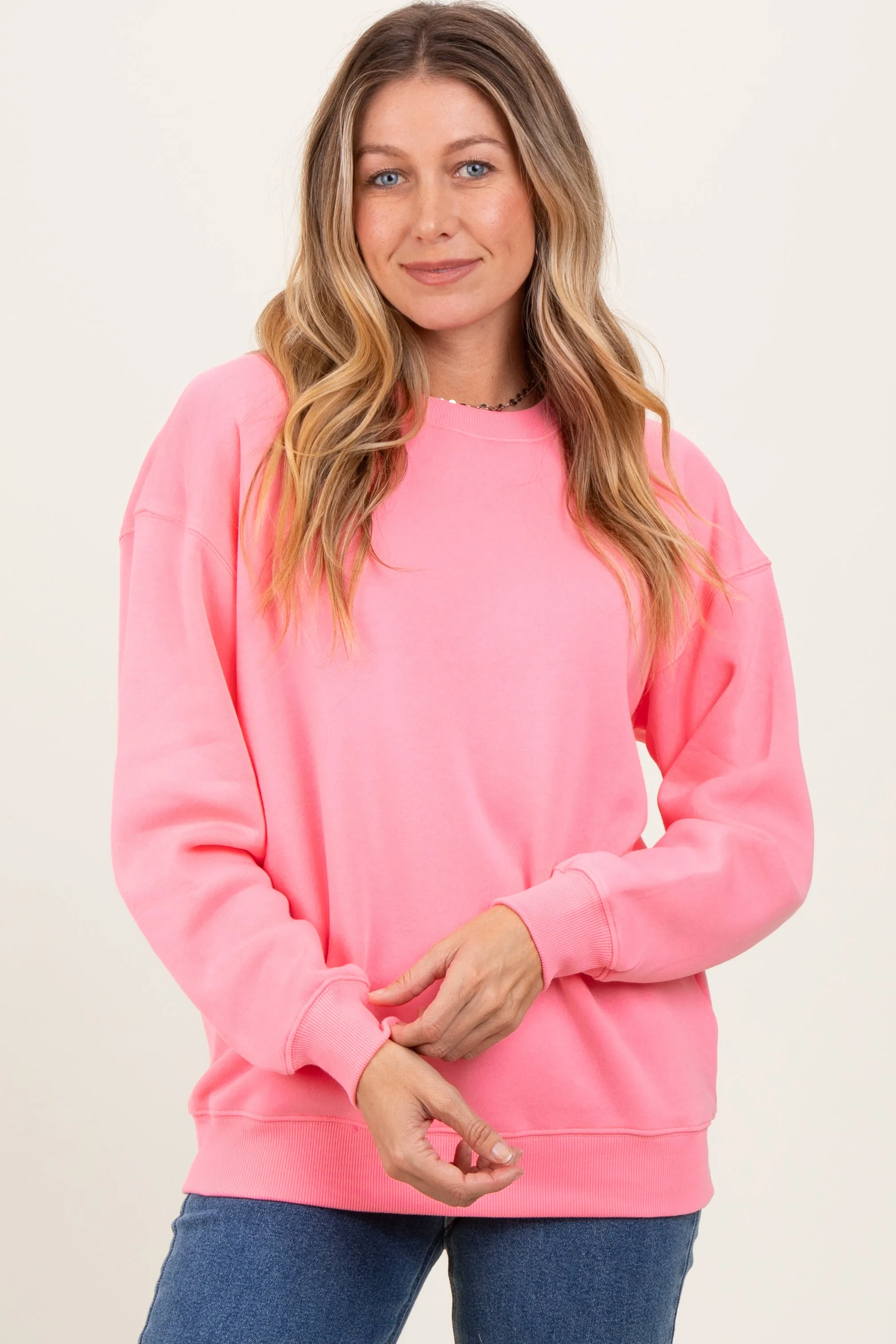Pink Fleece Crew Neck Relaxed Fit Sweatshirt sold by Pinkblush product image thumbnail 2