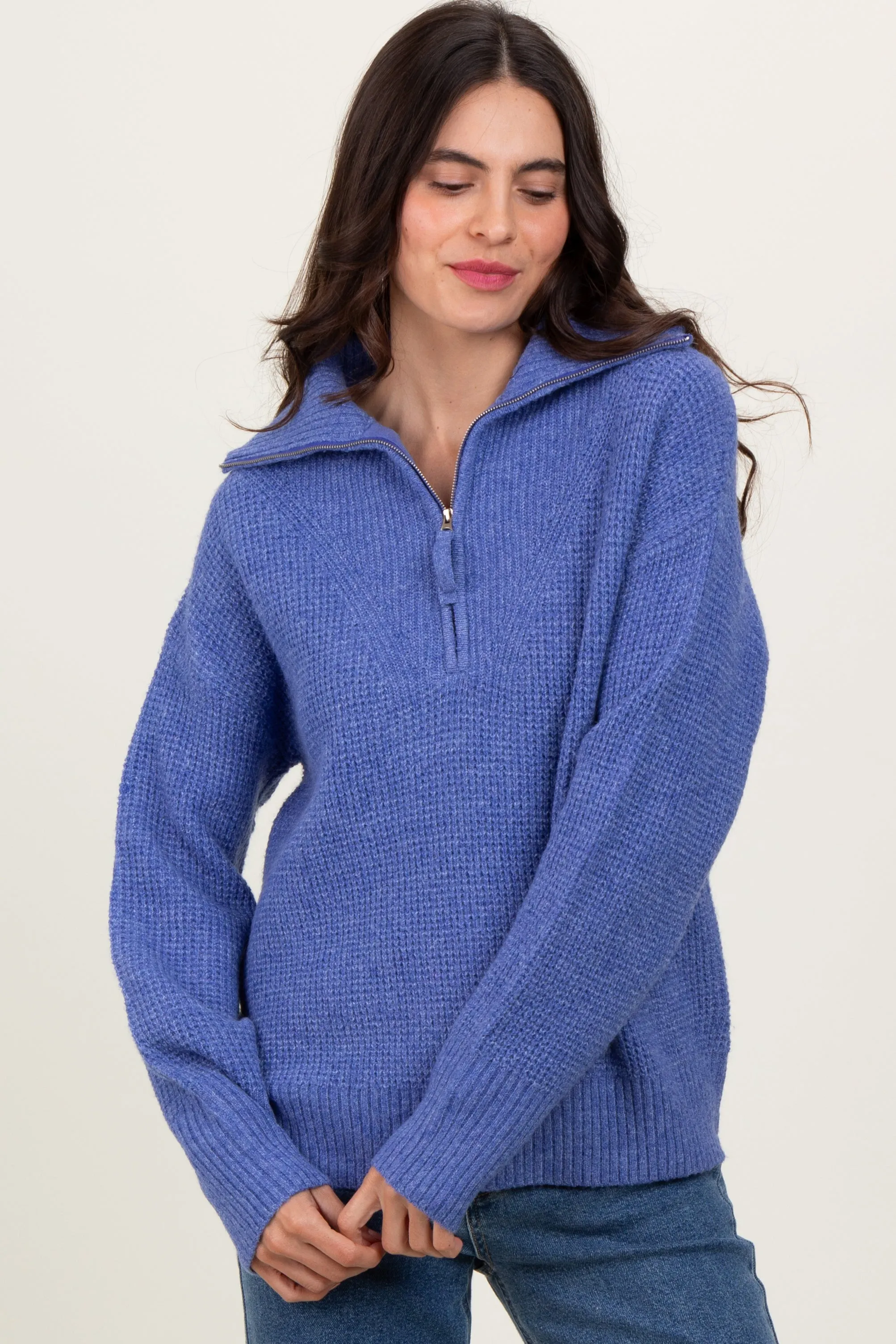 Periwinkle Half Zip Maternity Pullover Sweater sold by Pinkblush product image thumbnail 5