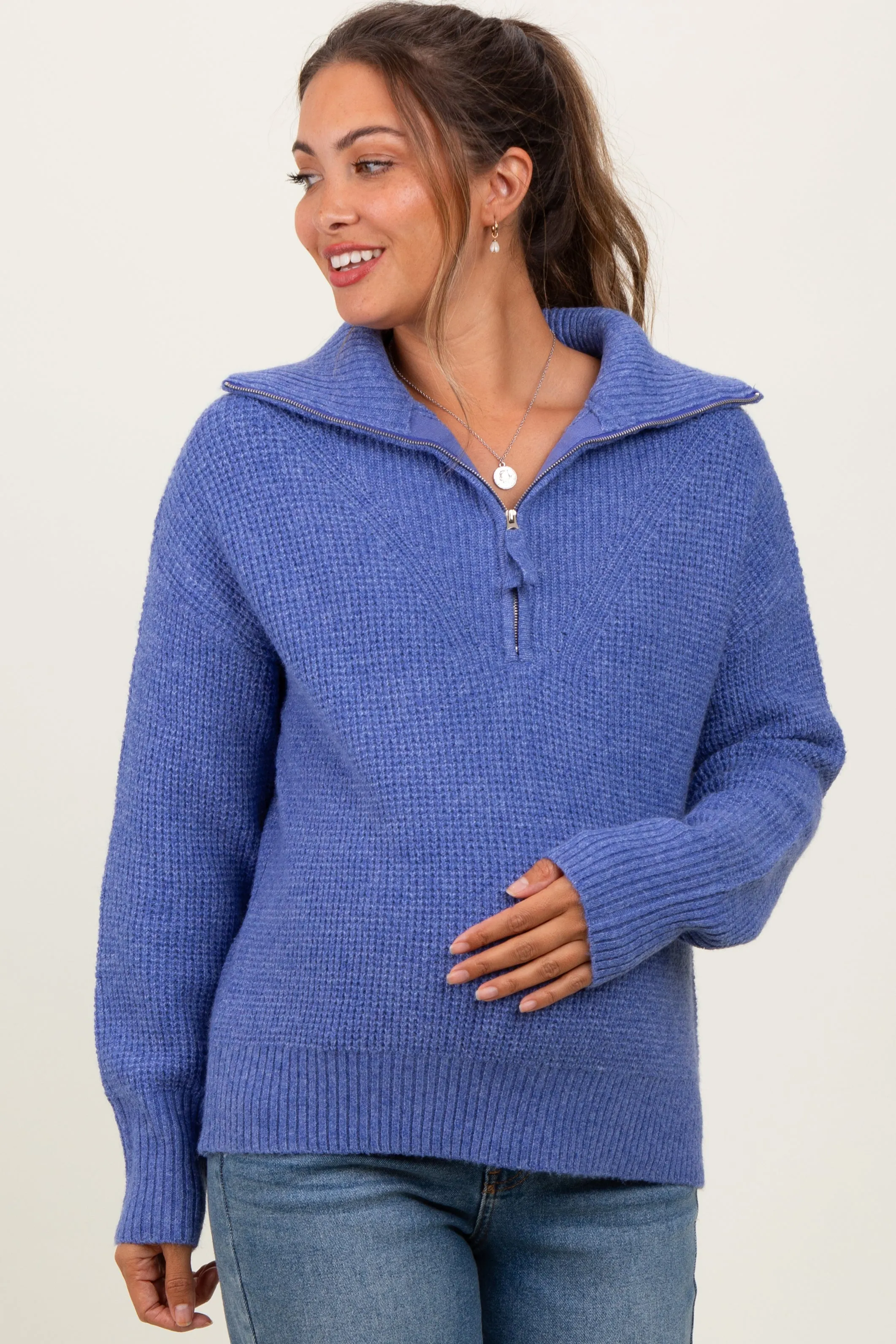 Periwinkle Half Zip Maternity Pullover Sweater sold by Pinkblush product image thumbnail 2