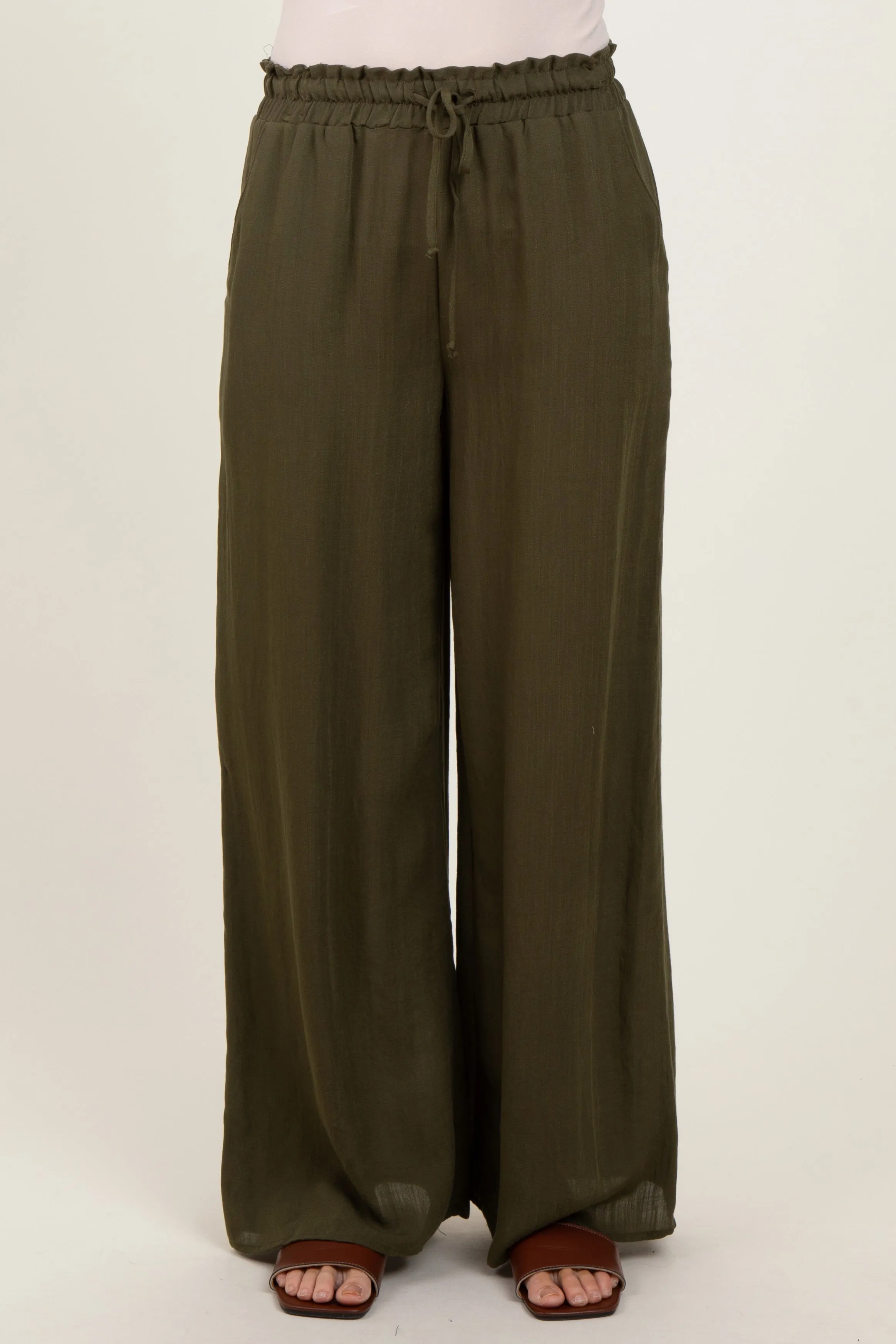 Olive Ruffled Drawstring Waist Wide Leg Pants sold by Pinkblush product image thumbnail 3
