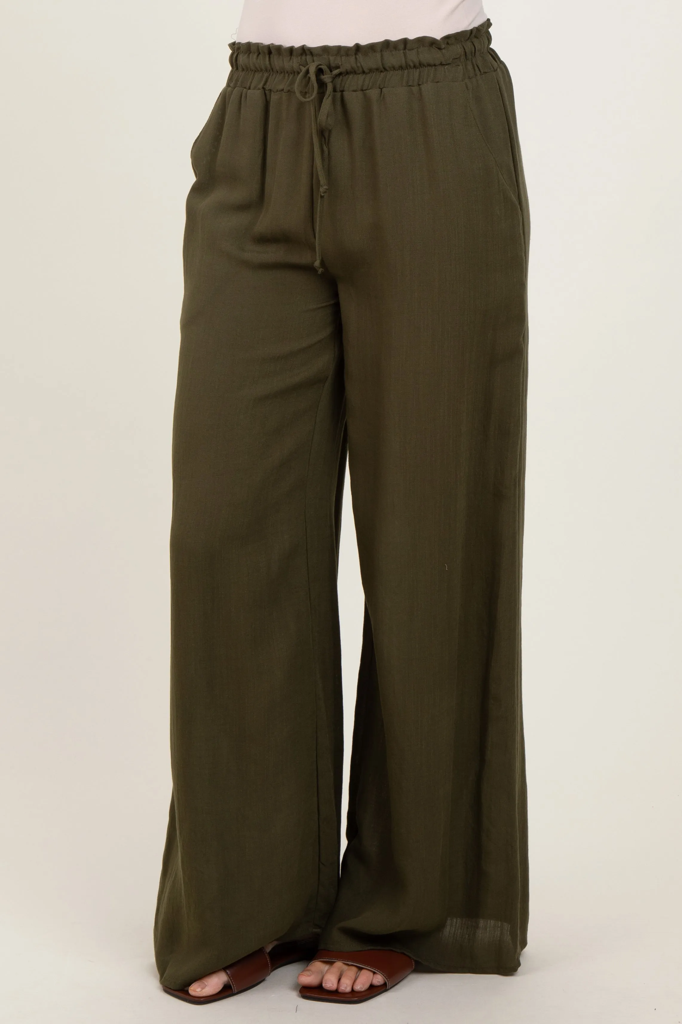 Olive Ruffled Drawstring Waist Wide Leg Pants sold by Pinkblush product image thumbnail 4